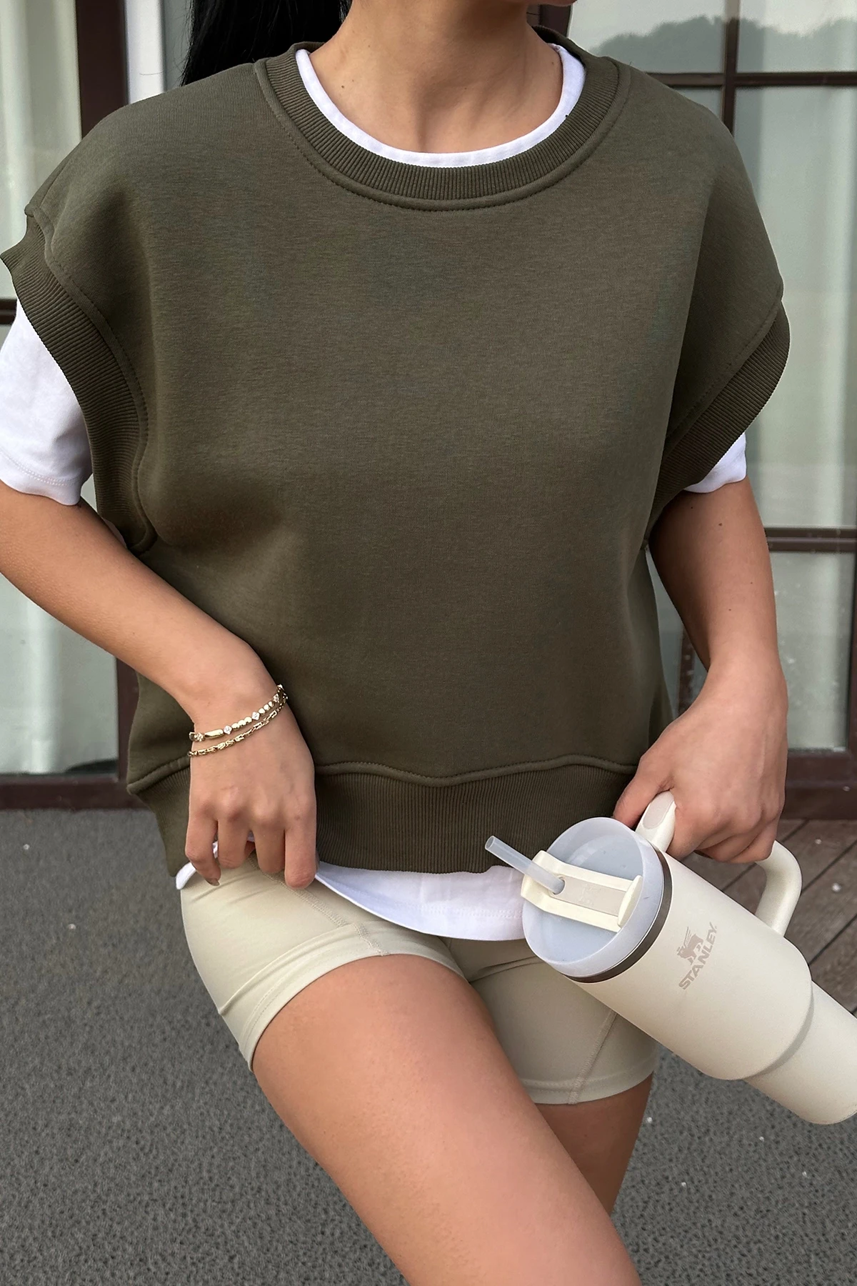 Picture of Khaki Alice Zero Sleeve Sweat
