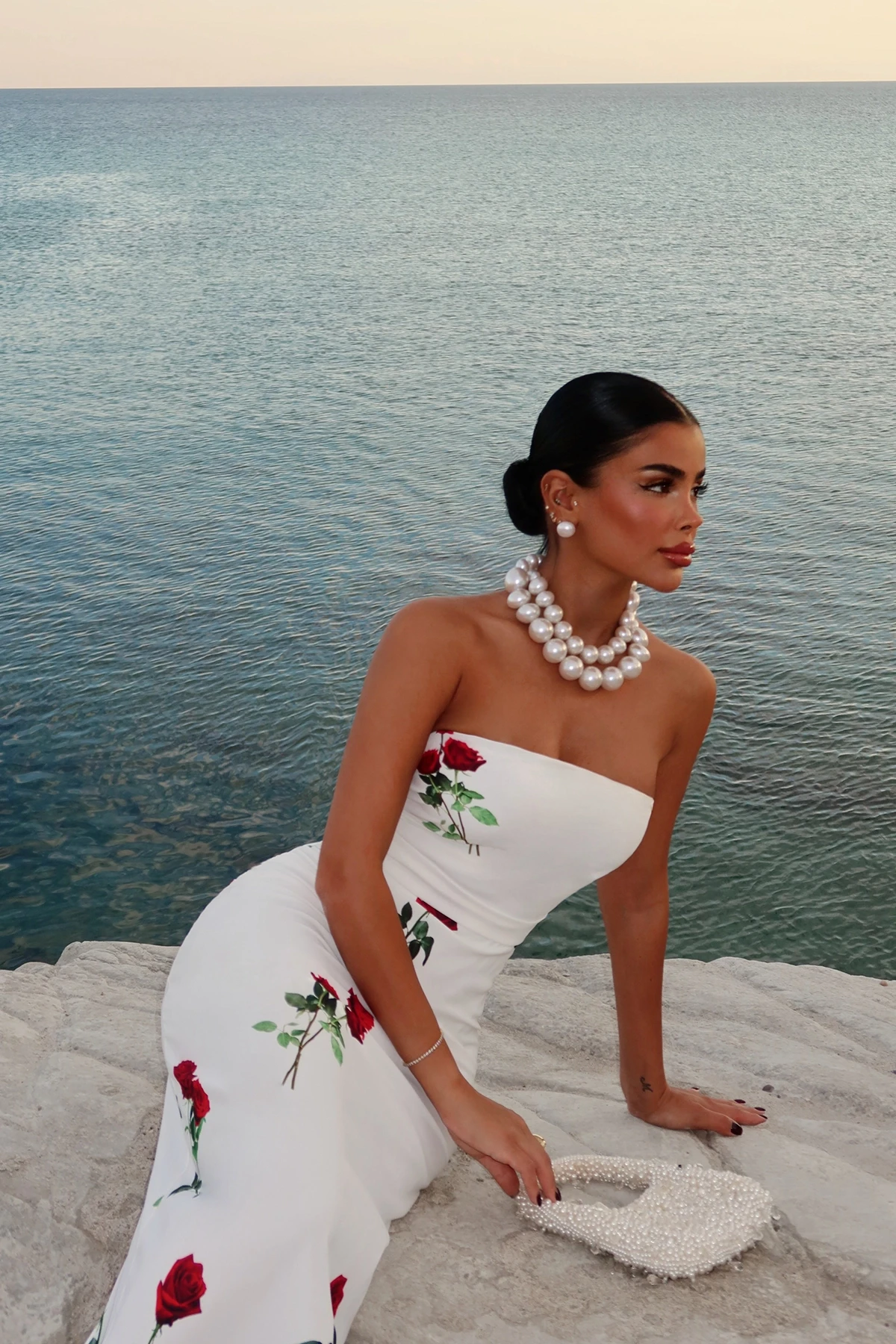 Picture of White Onella Rose Pattern Dress