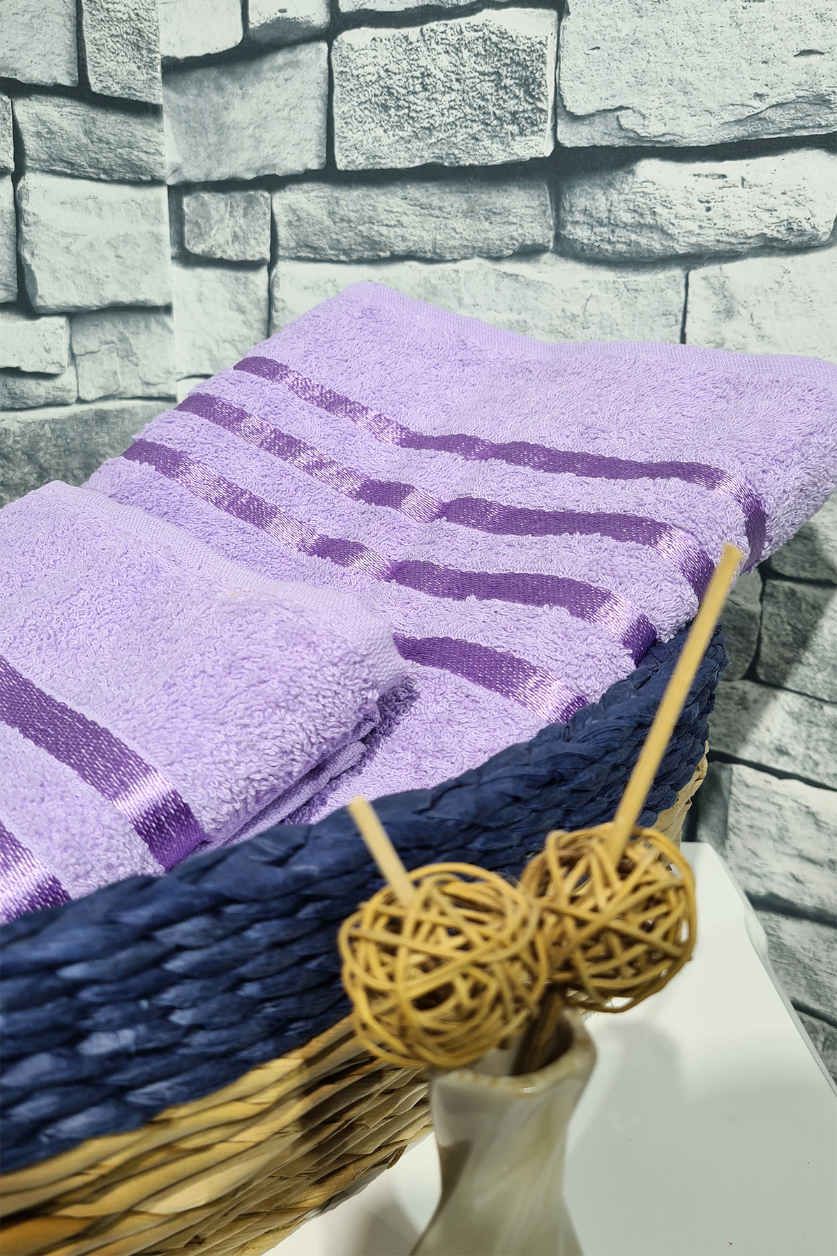 Picture of Plain %100 Pamuklu Jakarlı 2 Li Havlu Seti Lila