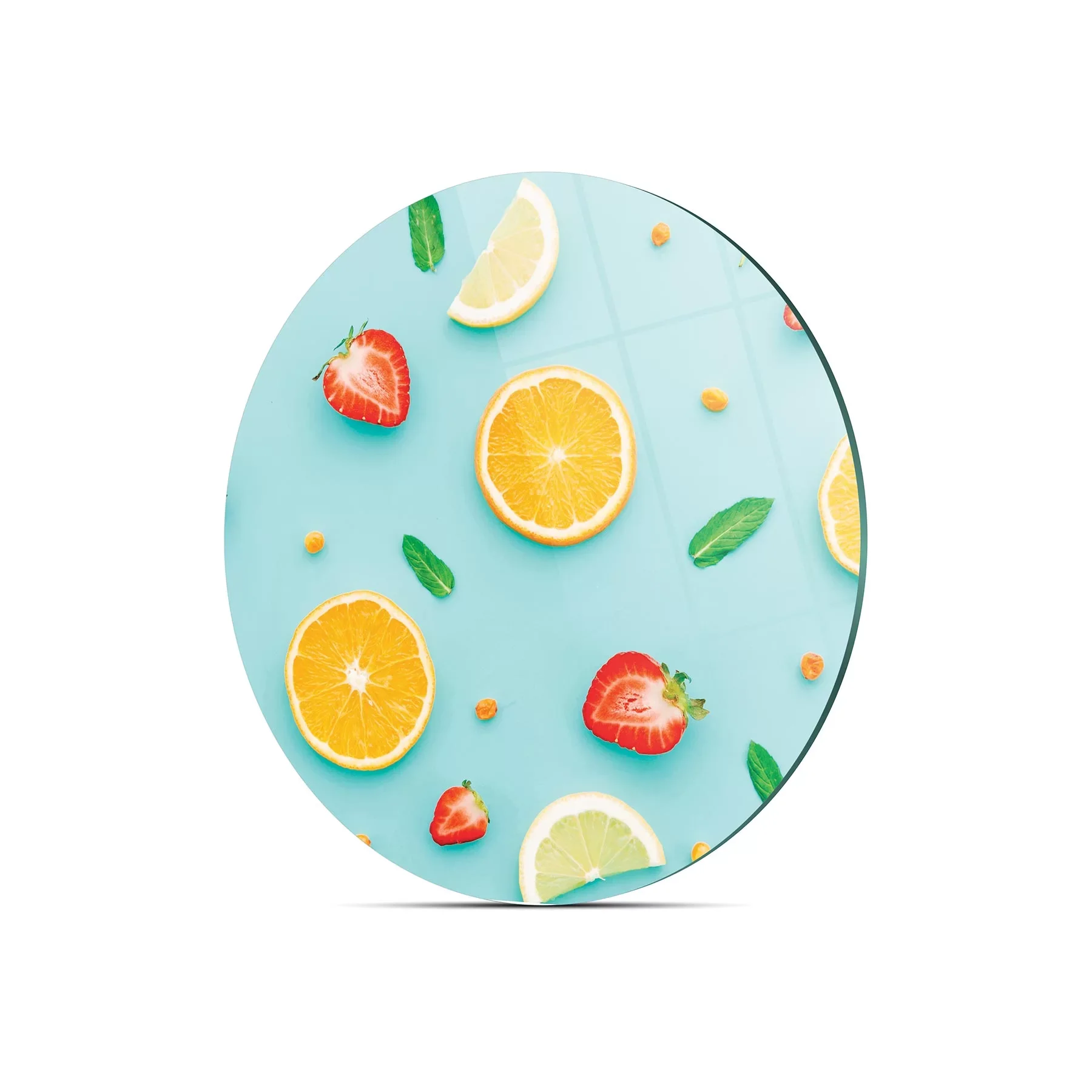 Picture of Decovetro Cam Kesme Tahtası ve Sunumluk Yuvarlak Meyve Desenli 30x30 Cm