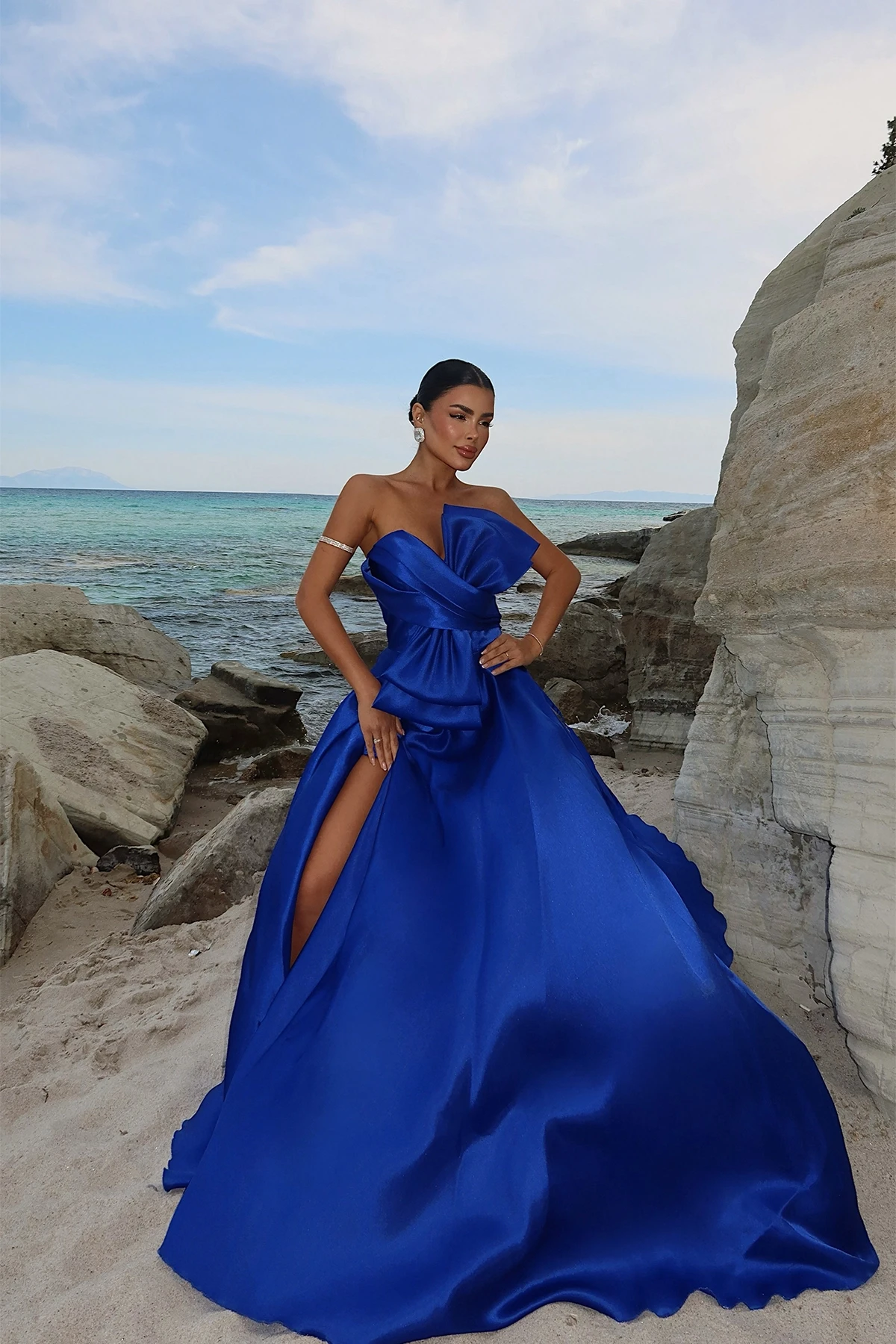 Picture of Navy Blue Strapless Long Evening Dress