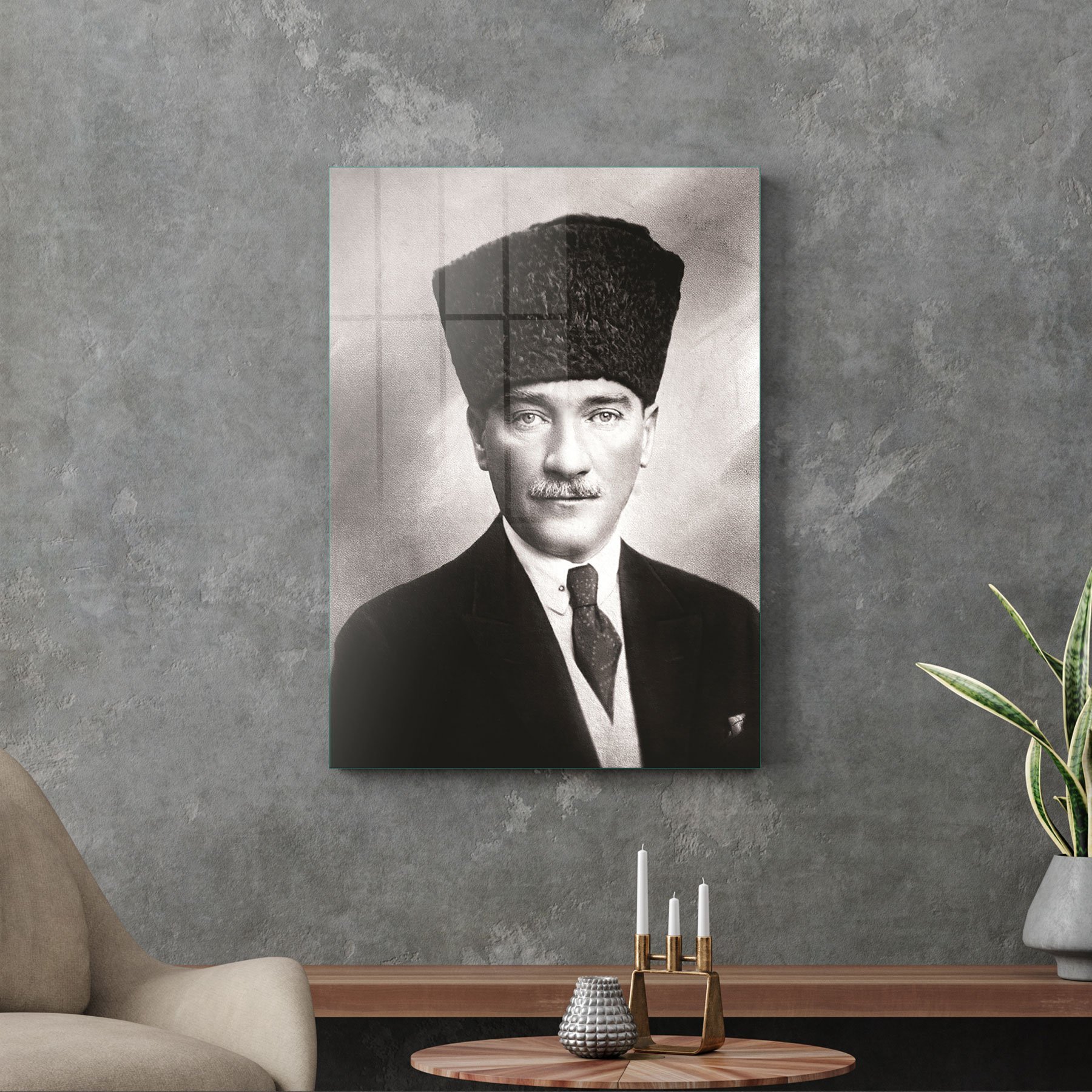 Picture of Decovetro Kalpaklı Atatürk Cam Tablo 70x100 cm