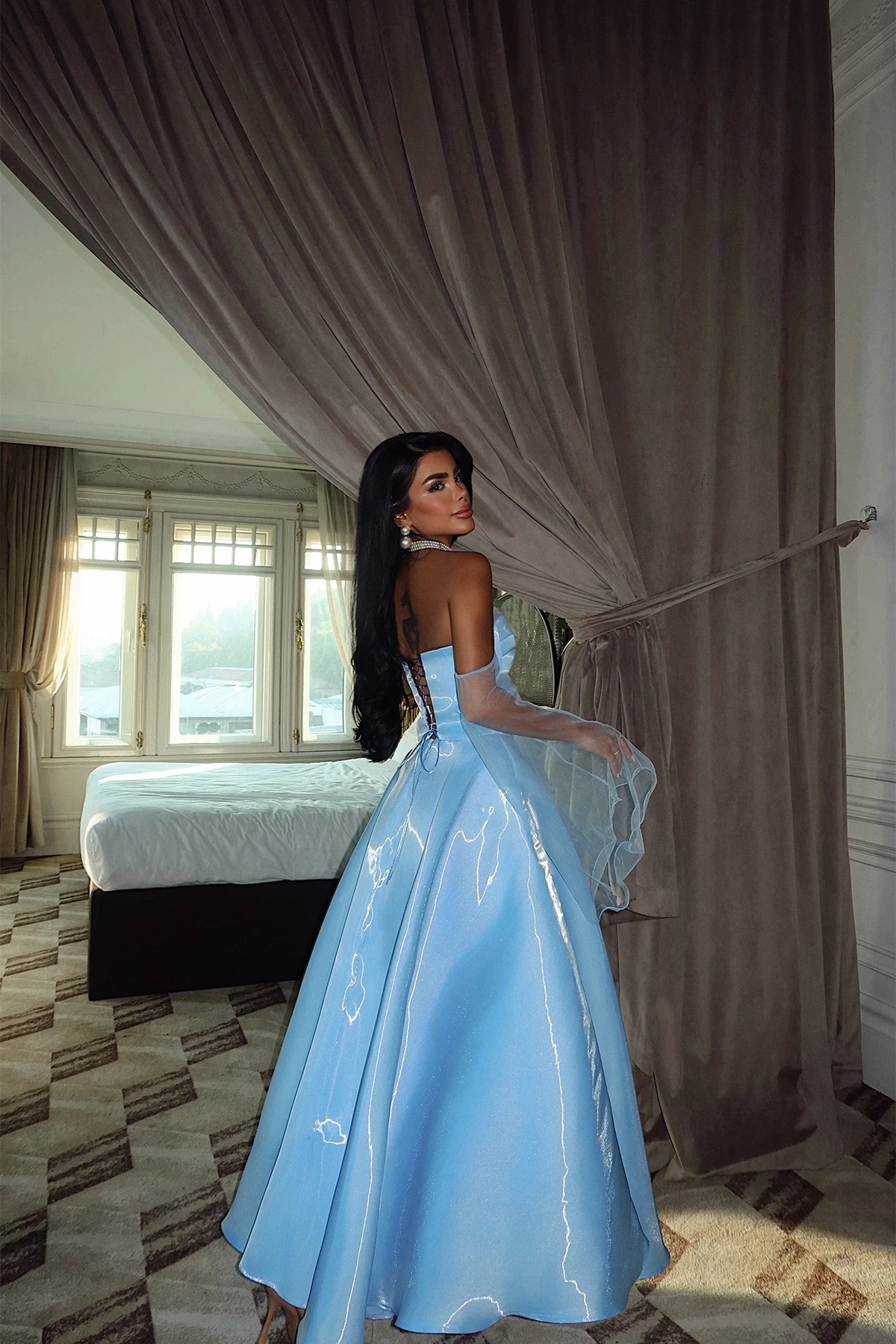 Picture of Blue Tulle Detailed Halter Dress