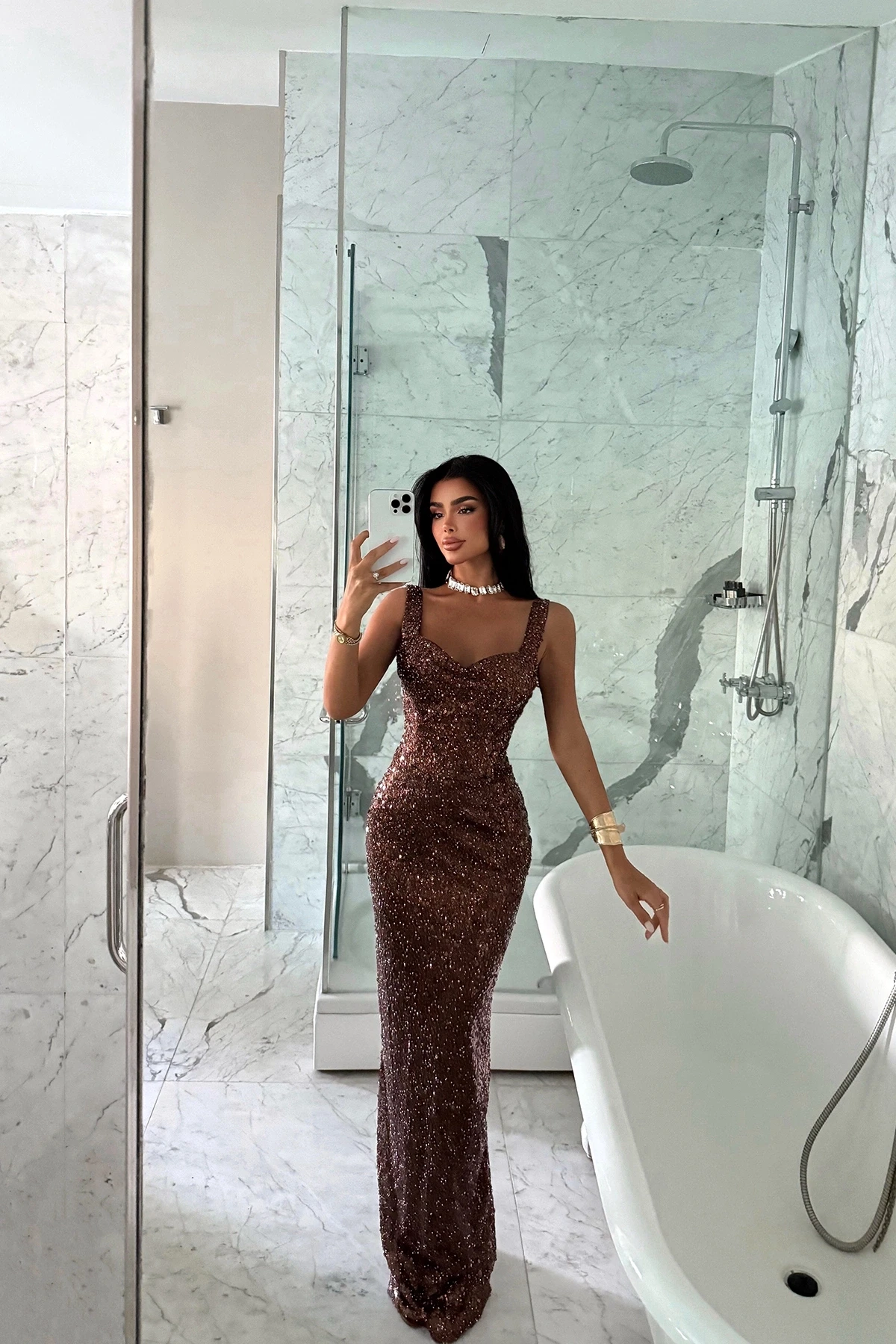 Picture of Brown Sequined Strap Dress