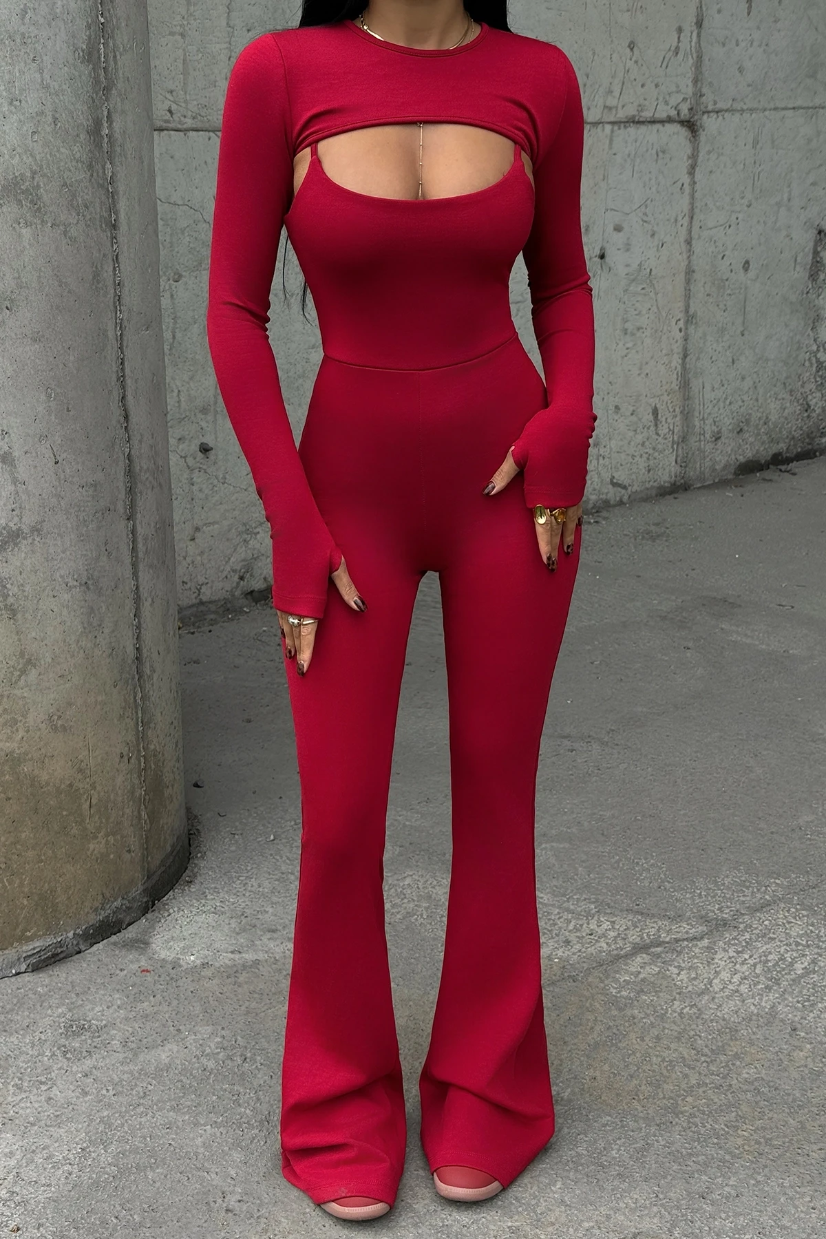 Picture of Red Window Detail Jumpsuit