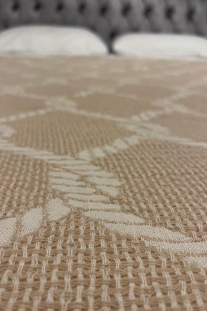 Picture of Halat Keten Çift Kişilik Saçaklı Tek Pike 220x240 Cm Kahve