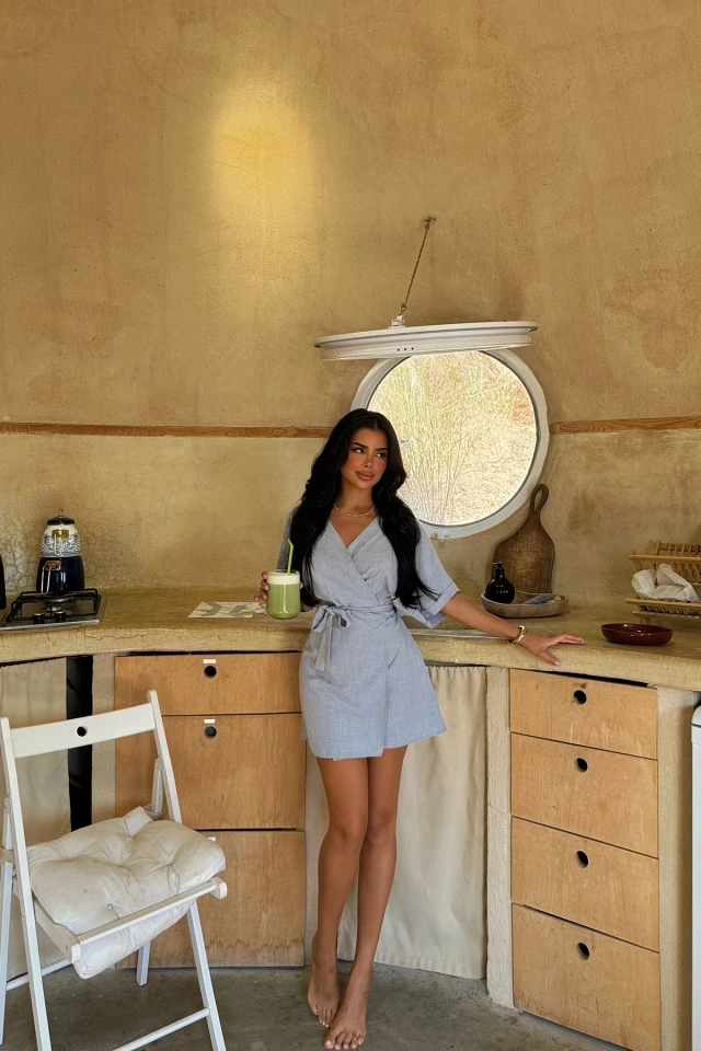 Picture of Blue Tie-Up Mini Dress