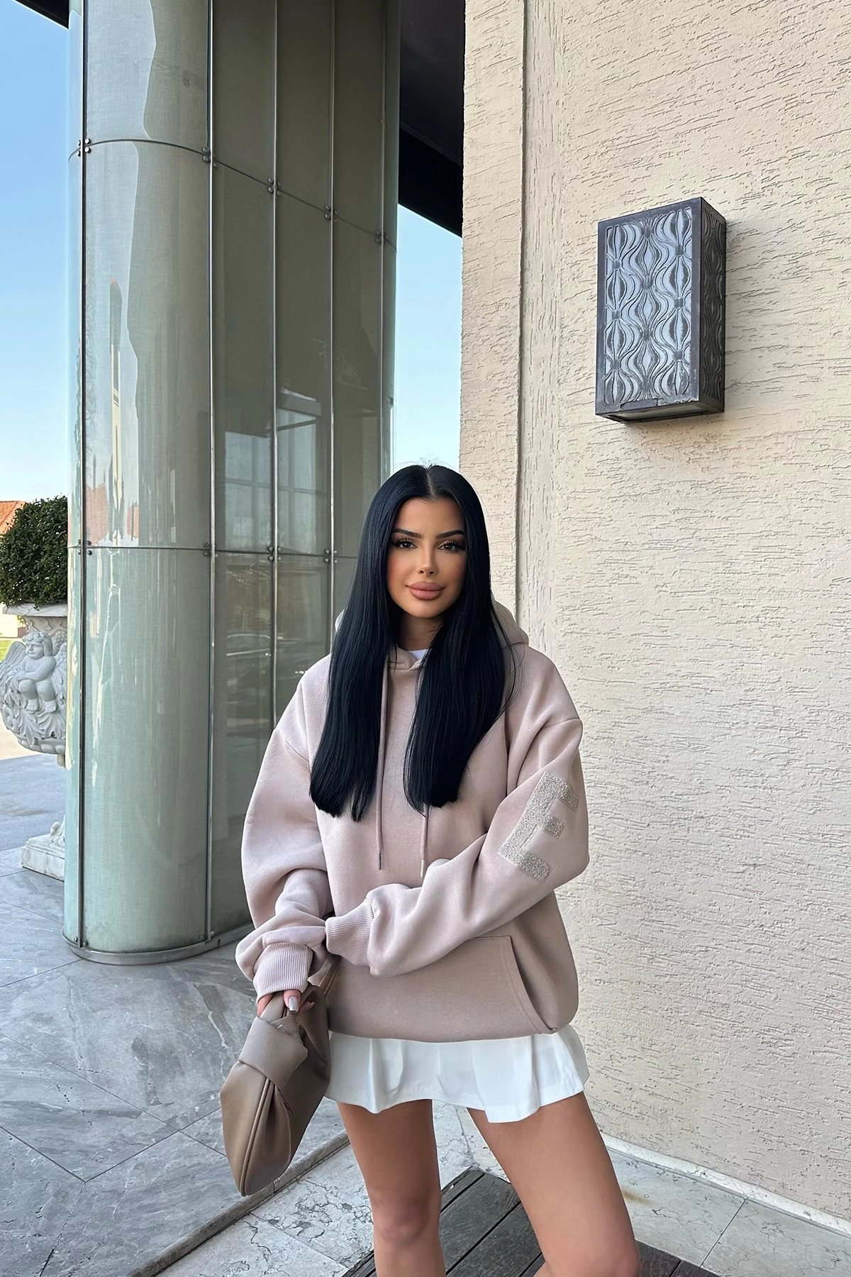 Picture of Beige Hooded E Embroidered Sweat