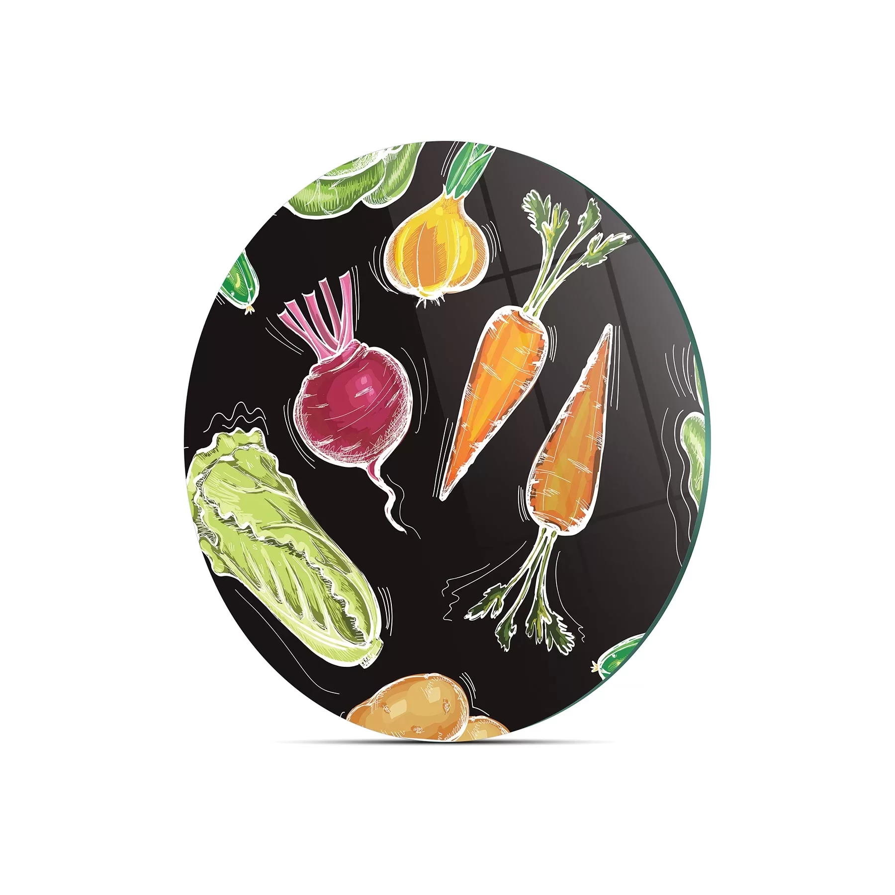 Picture of Decovetro Cam Kesme Tahtası ve Sunumluk Yuvarlak Sebze Desenli 30x30 Cm