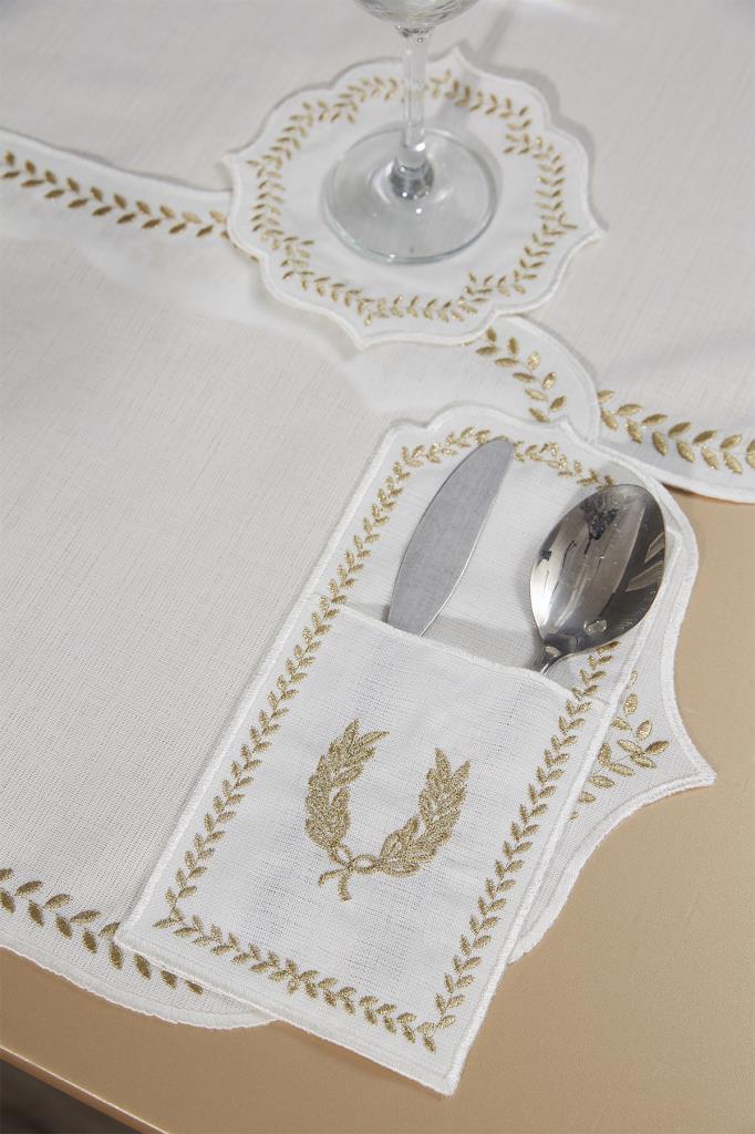 Picture of Nişan Keten Nakışlı Amerikan Servis Takımı 19 Parça Gold