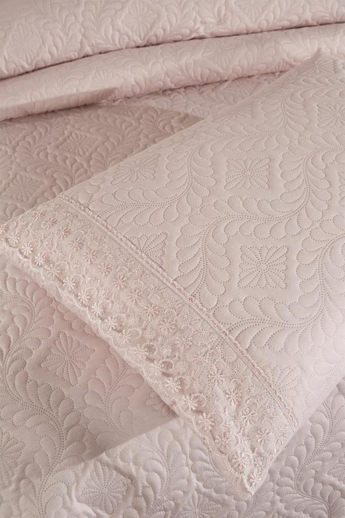 Picture of Zoya Dantelli Kapitoneli Ultrasonik Çift Kişilik Yatak Örtüsü Pudra
