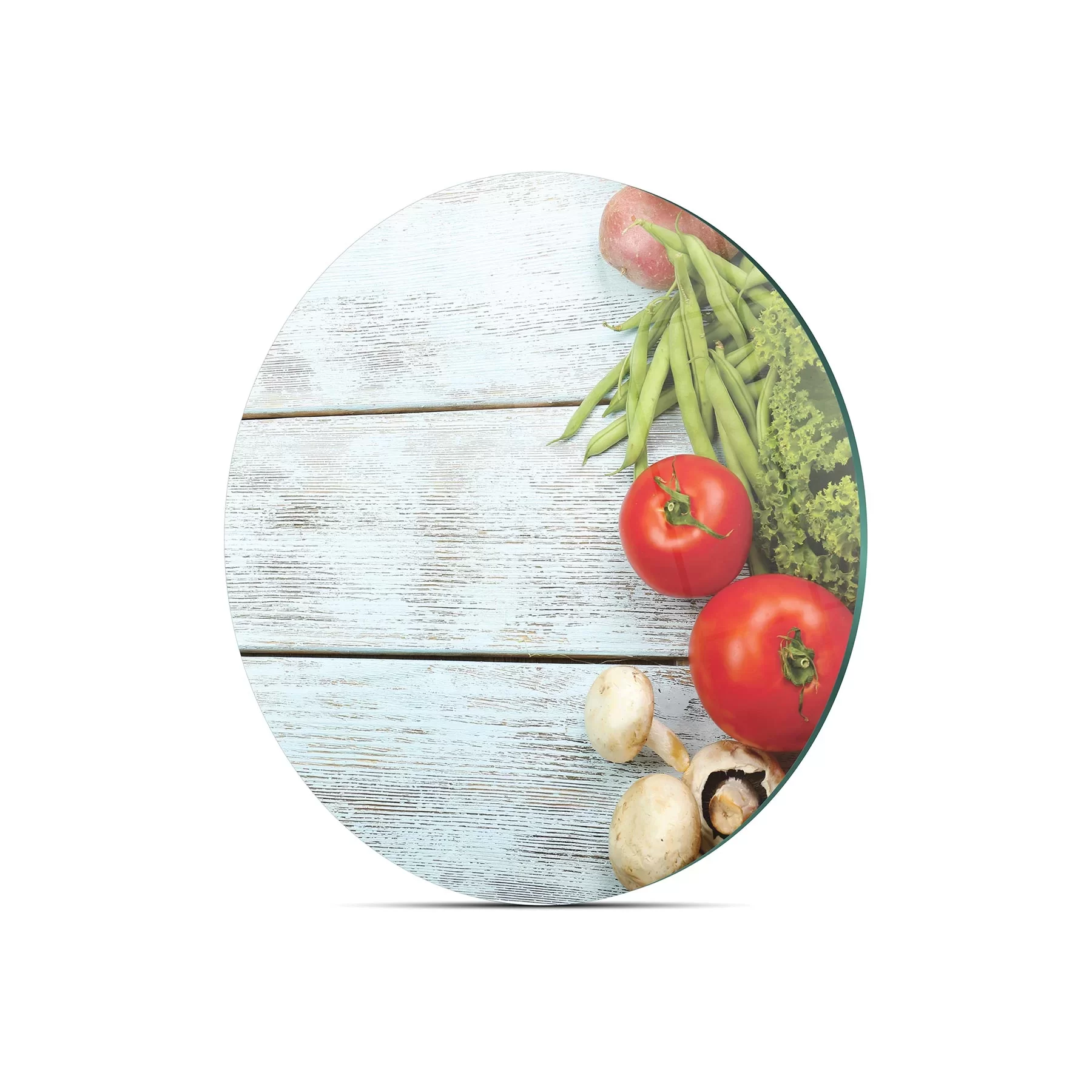 Picture of Decovetro Cam Kesme Tahtası ve Sunumluk Yuvarlak Mavi Ahşap Desenli 30x30 Cm