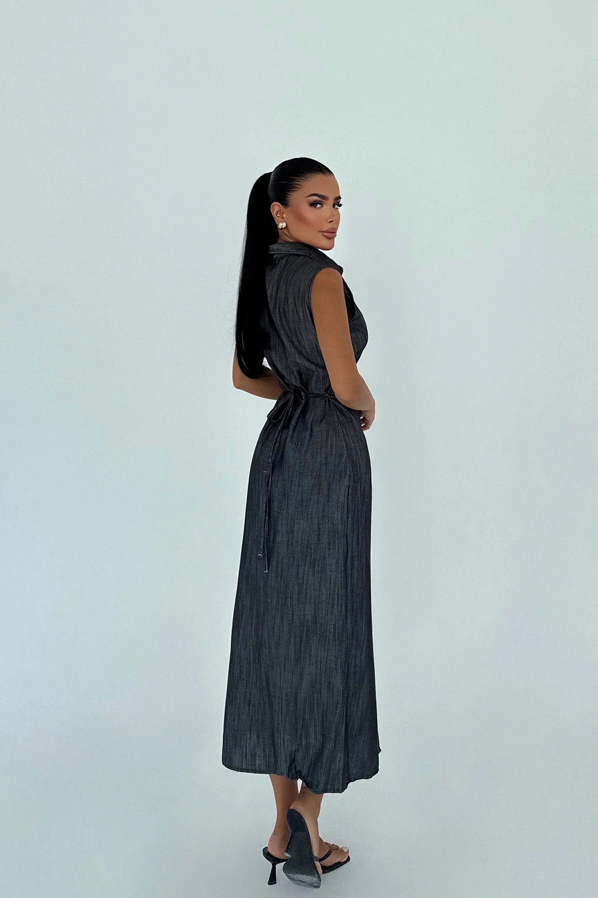 Picture of Anthracite Lyza Long Buttoned Dress