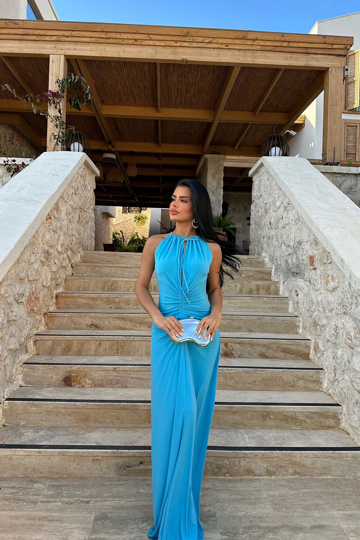 Picture of Blue Albertina Low-Cut Long Dress