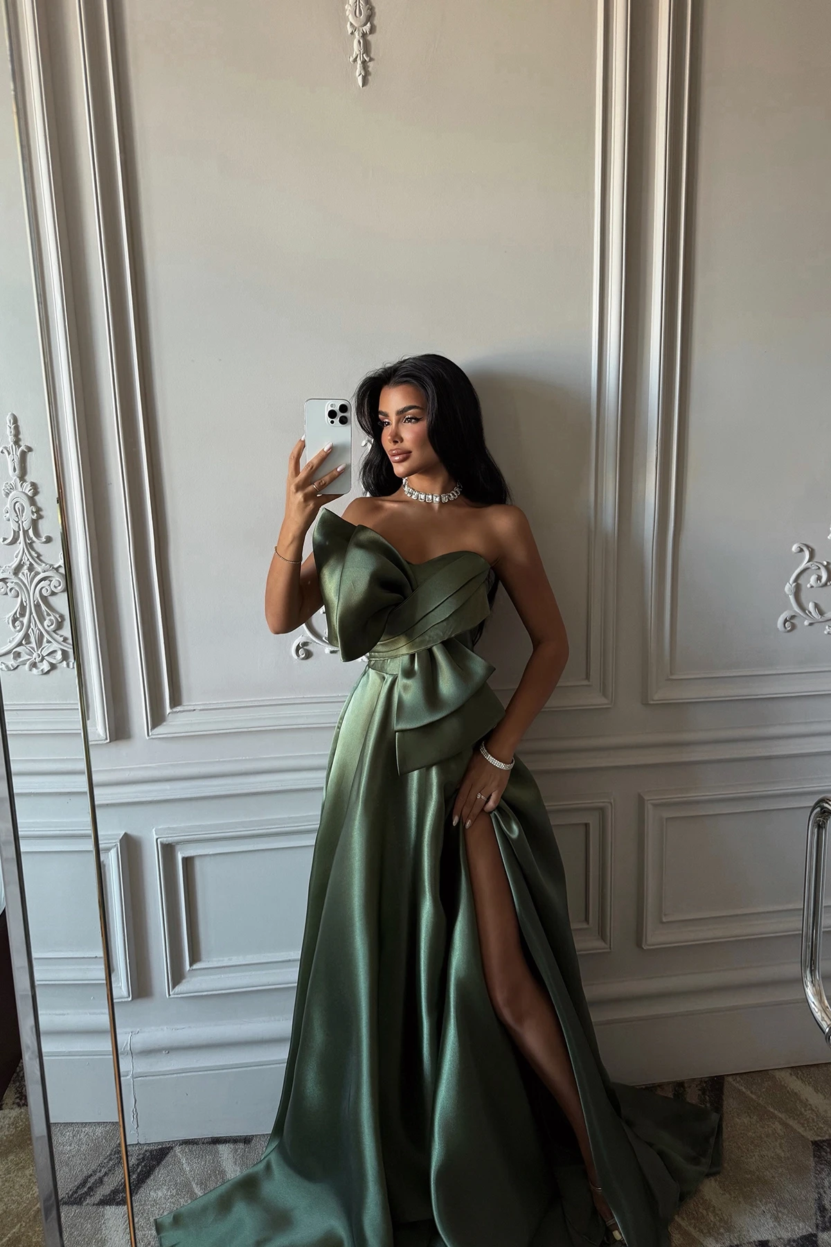Picture of Green Strapless Long Evening Dress