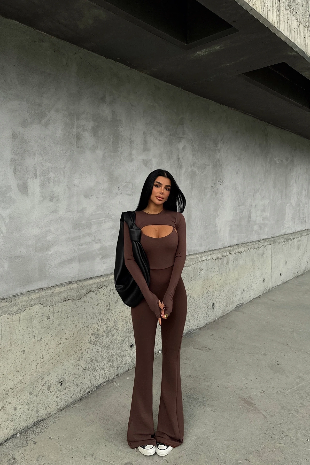 Picture of Brown Window Detail Jumpsuit