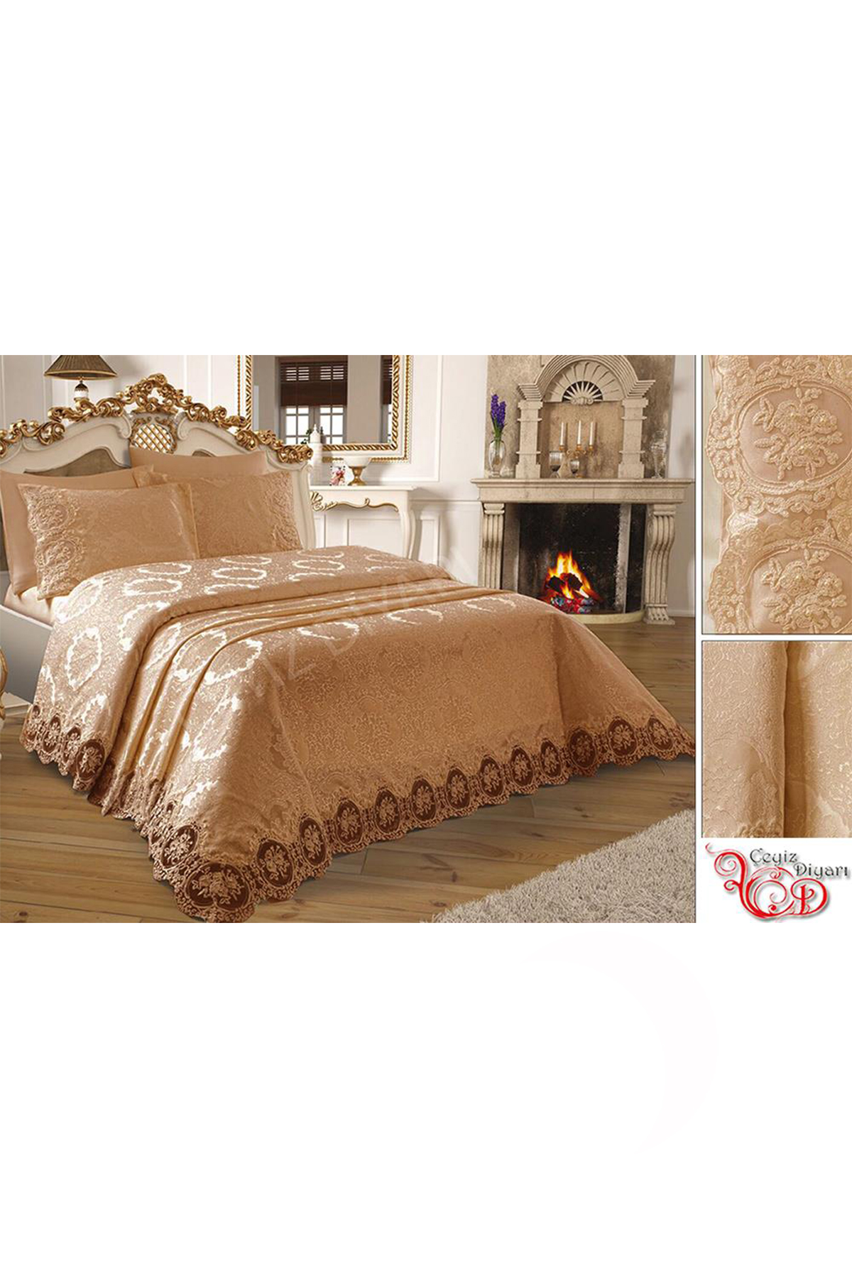 Picture of Çeyizdiyarı Fransız Güpürlü Karina Pike Takımı Cappucino