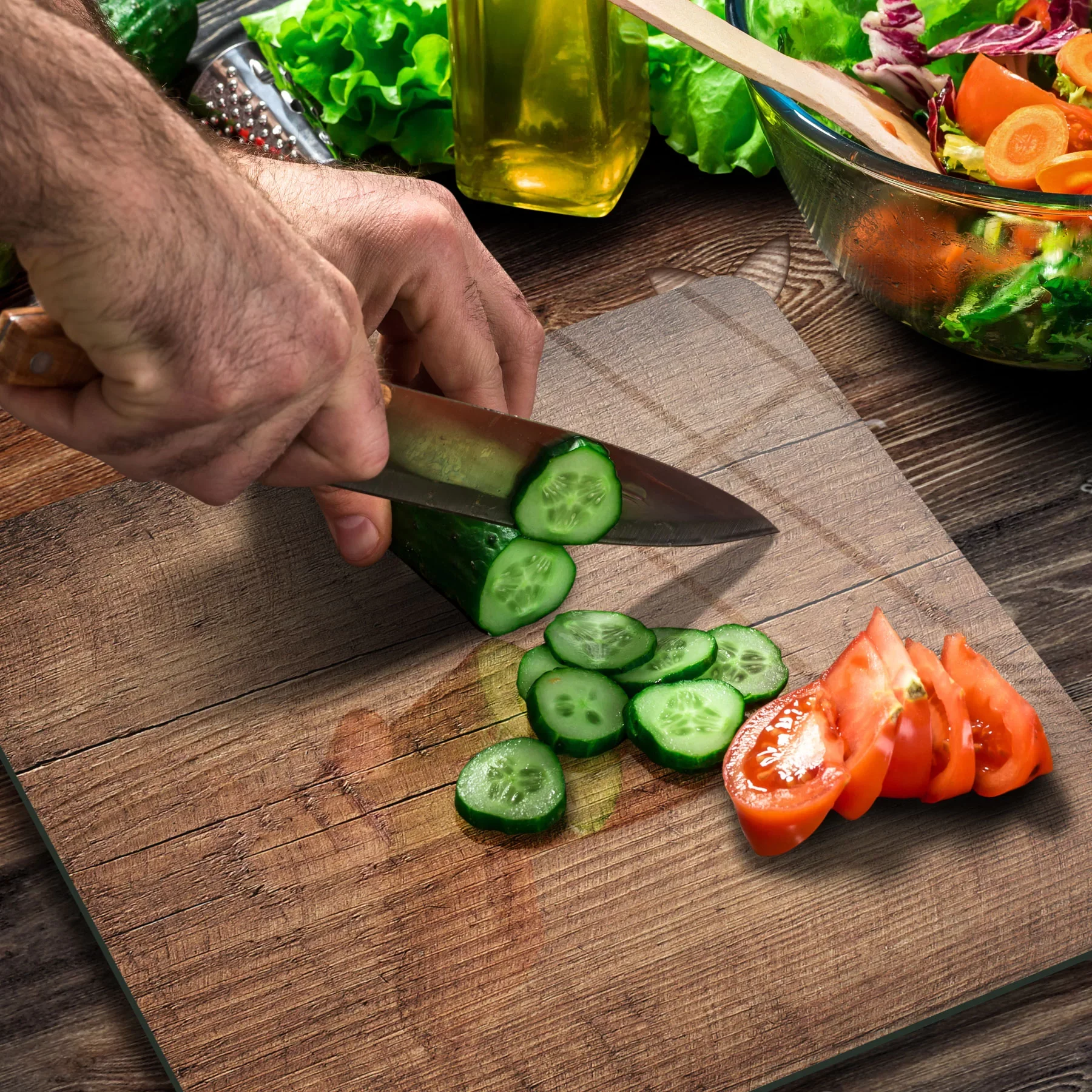 Picture of Decovetro Cam Kesme Tahtası ve Sunumluk Kare Eski Ahşap Desenli 30x30 Cm