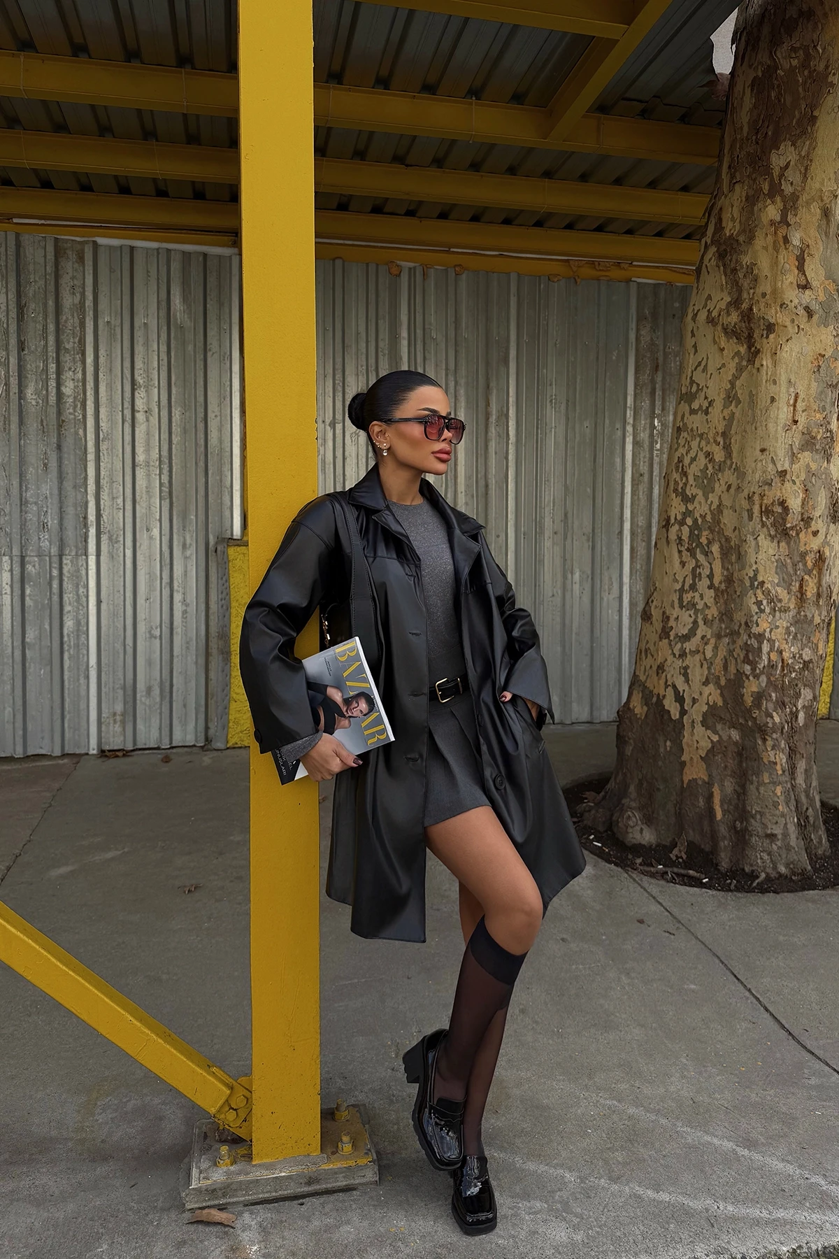 Picture of Black Button Detail Trench Coat