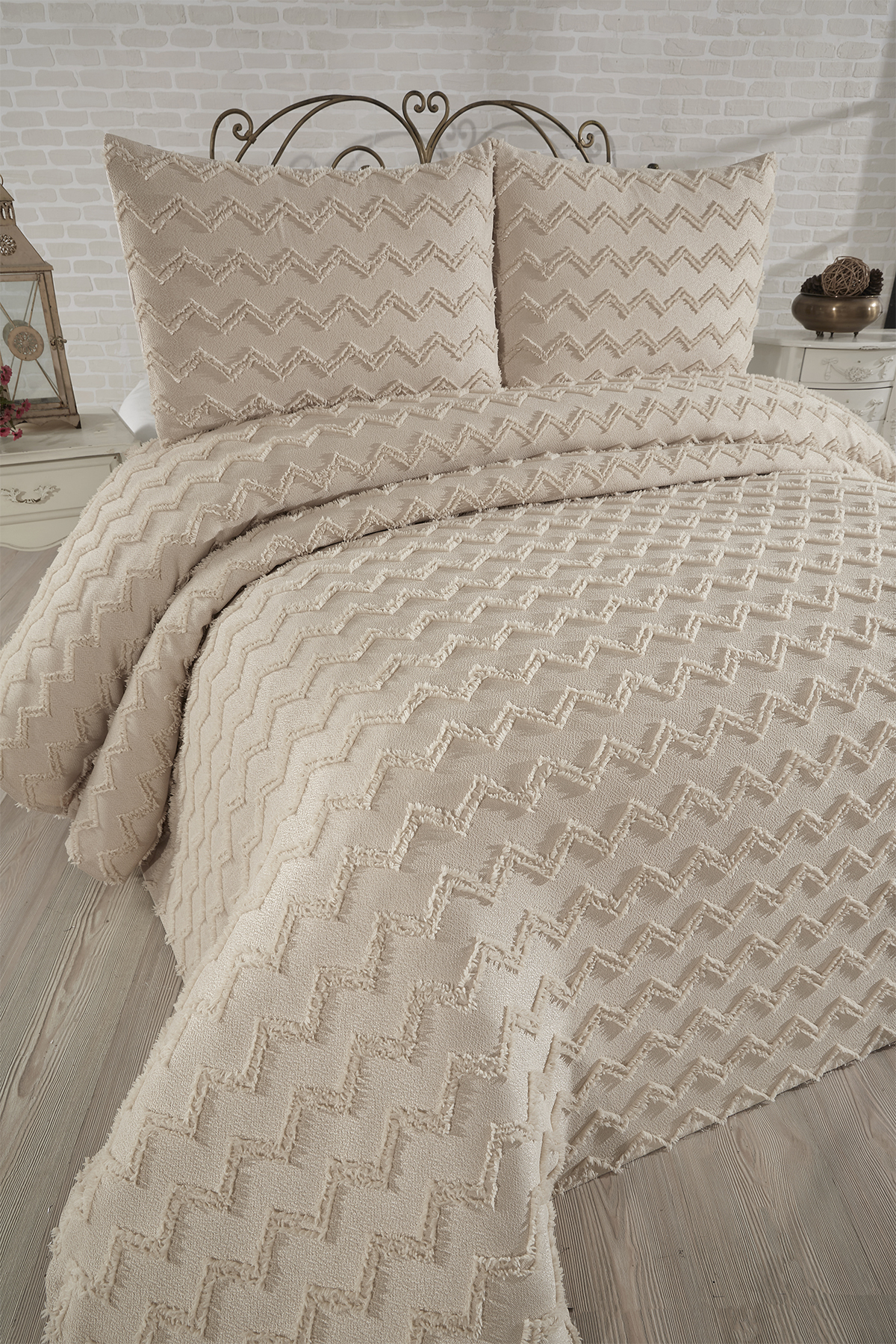 Picture of Çeyiz Diyarı Lumpa 3 Parça Çift Kişilik Pike Takımı Bej