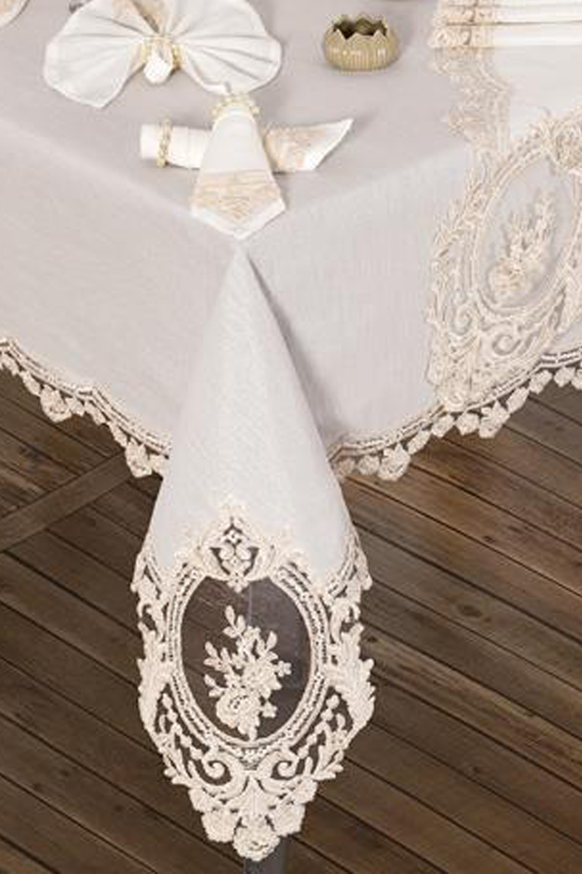 Picture of Kösem Masa Örtüsü 160x260 Cm 26 Parça Krem