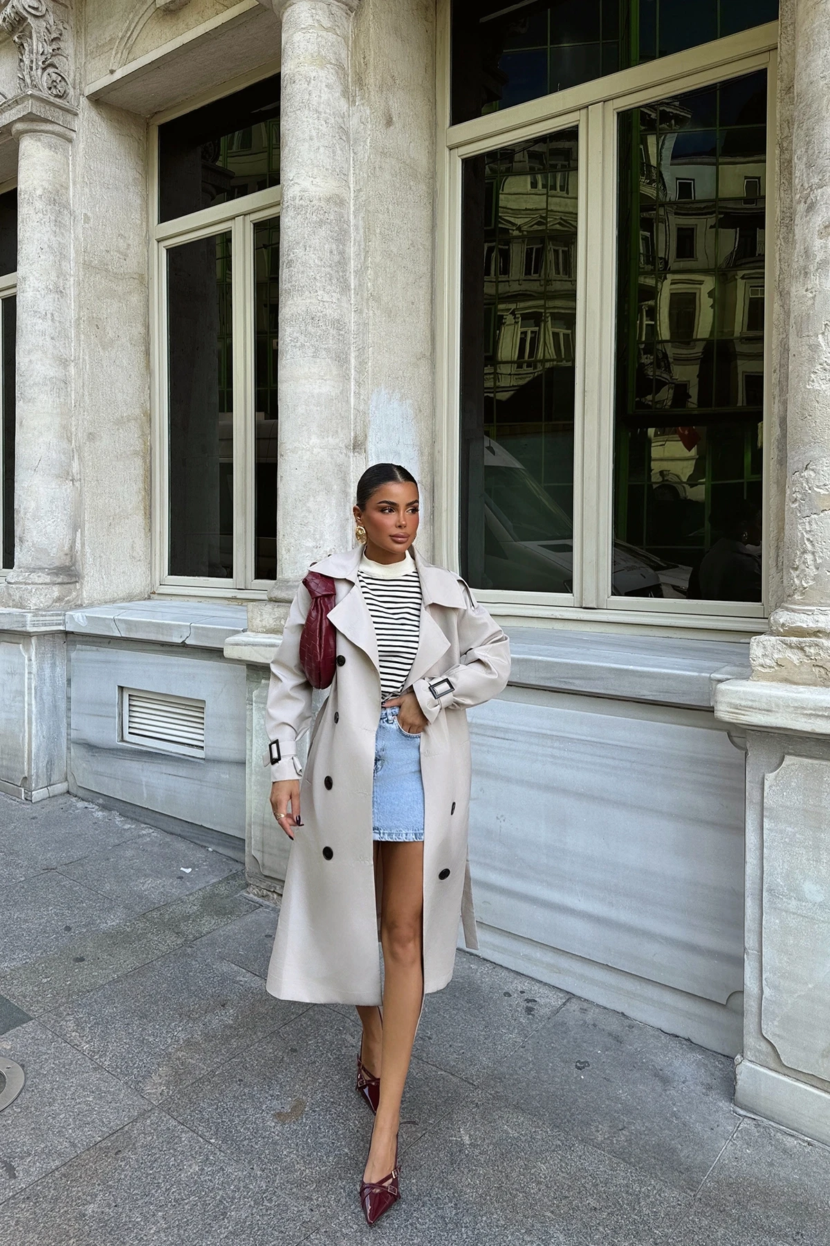 Picture of Stone Sleeves Belted Trench Coat