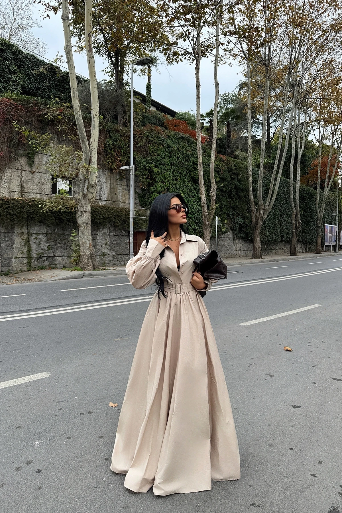 Picture of Beige Belt Detail Long Dress