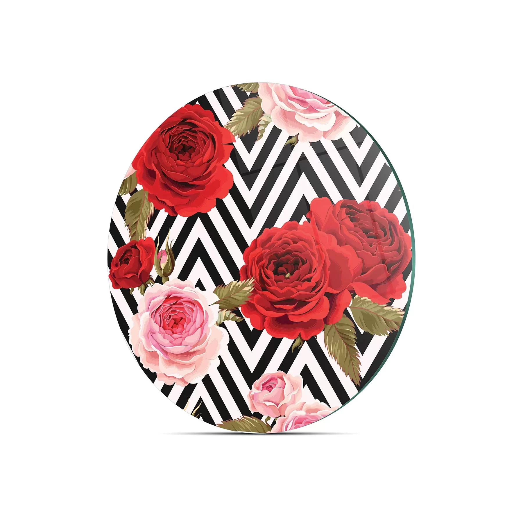 Picture of Decovetro Cam Kesme Tahtası ve Sunumluk Yuvarlak Karma Gül Desenli 30x30 Cm