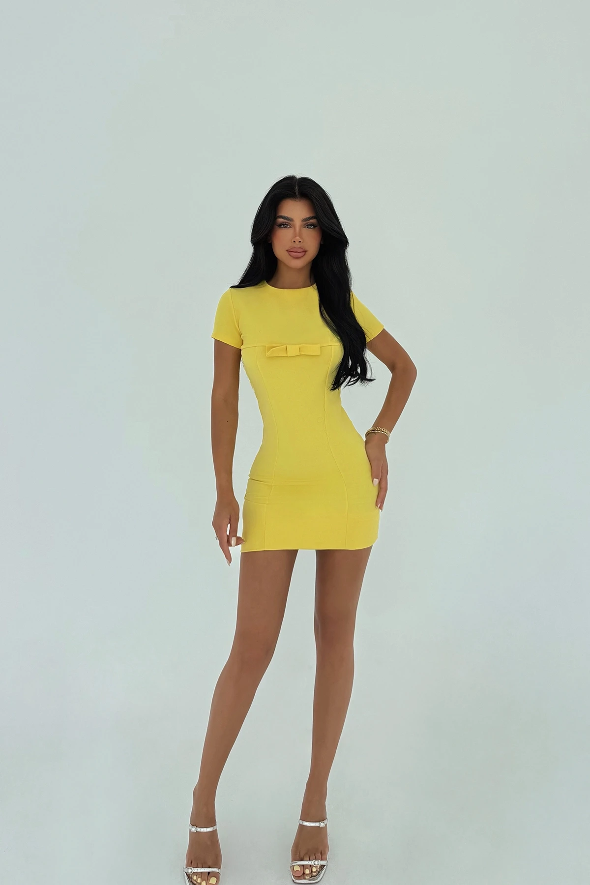 Picture of Yellow Bow Detail Mini Dress
