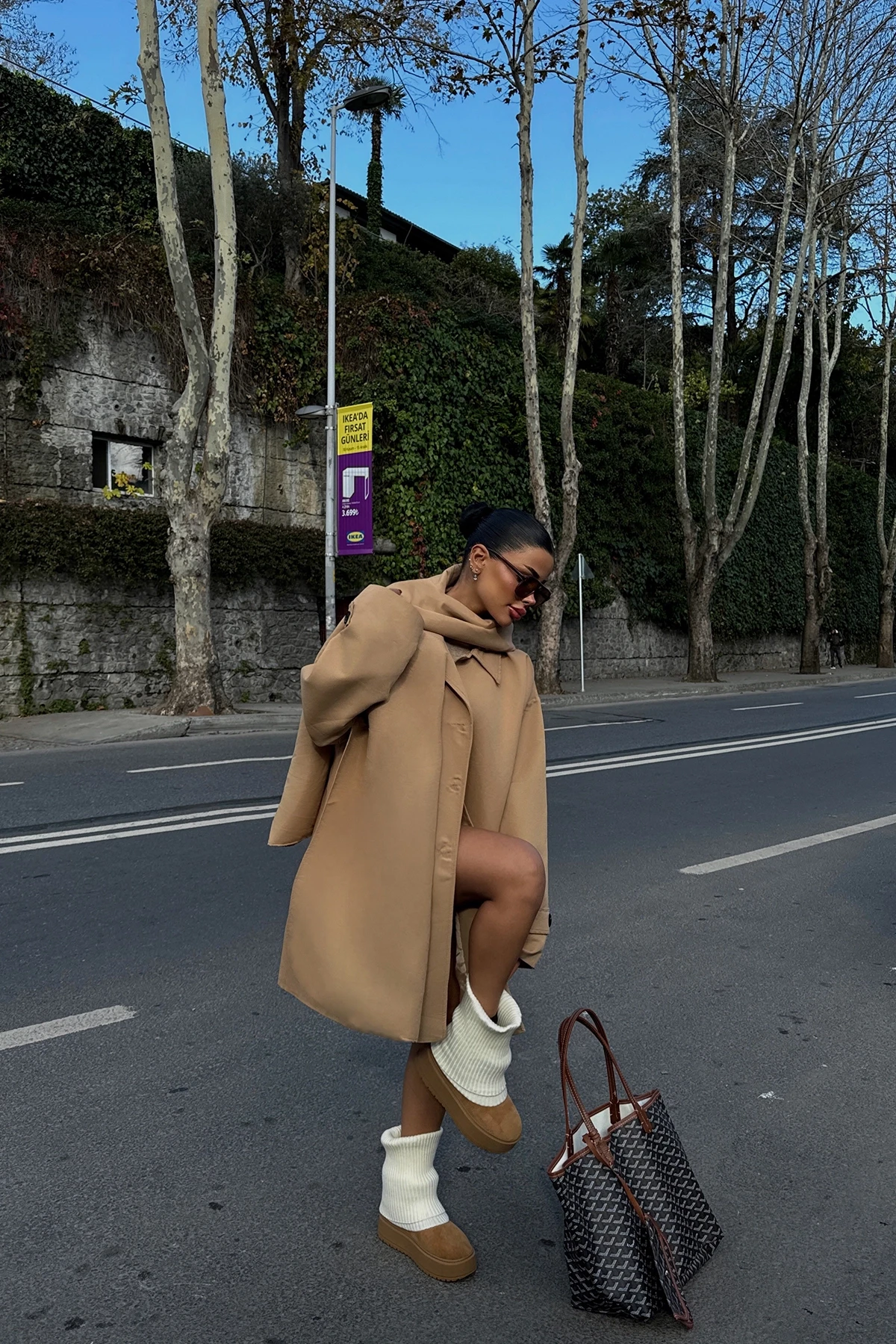 Picture of Tan Front Buttoned Belt Detail Trench Coat