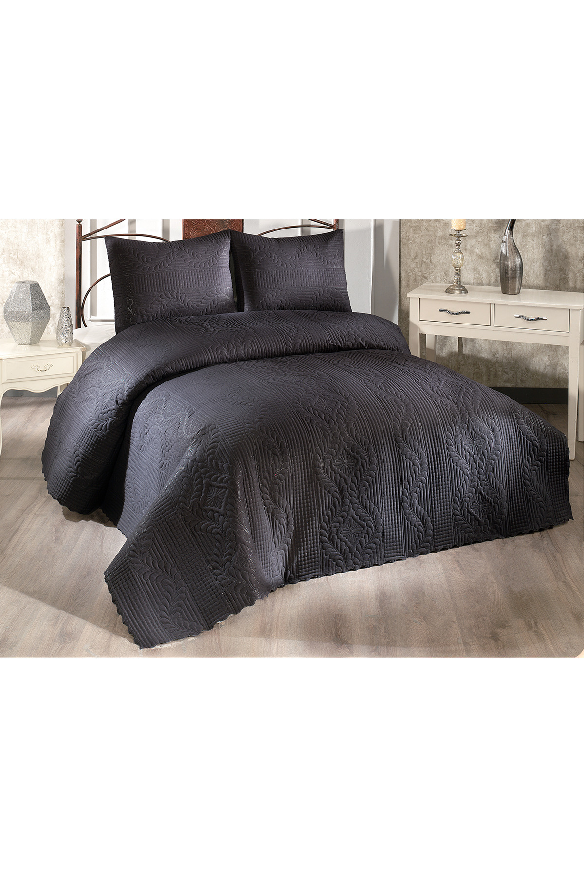 Picture of Ultrasonik Kapitoneli Sena Çift Kişilik Yatak Örtüsü Siyah