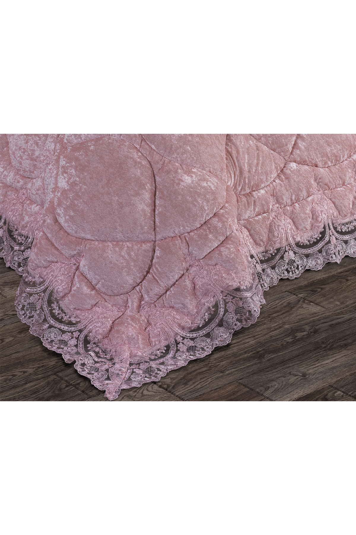 Picture of Ayzer Dantelli Kadife Yorgan Seti 6 Parça Pudra