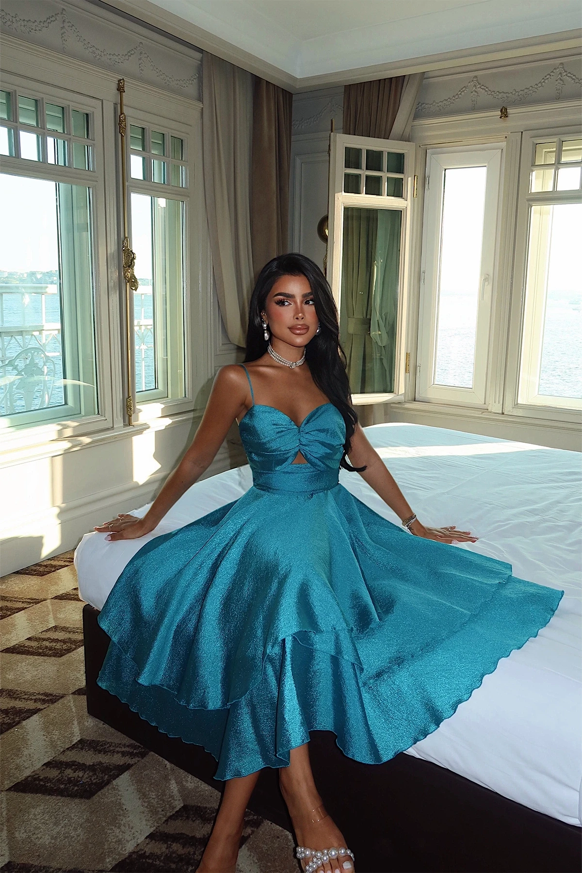 Picture of Turquoise Window Detail Mini Dress