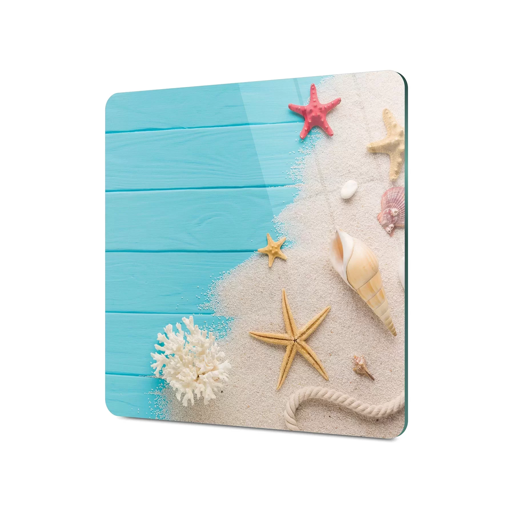 Picture of Decovetro Cam Kesme Tahtası ve Sunumluk Kare Turkuaz Yaz Desenli 30x30 Cm