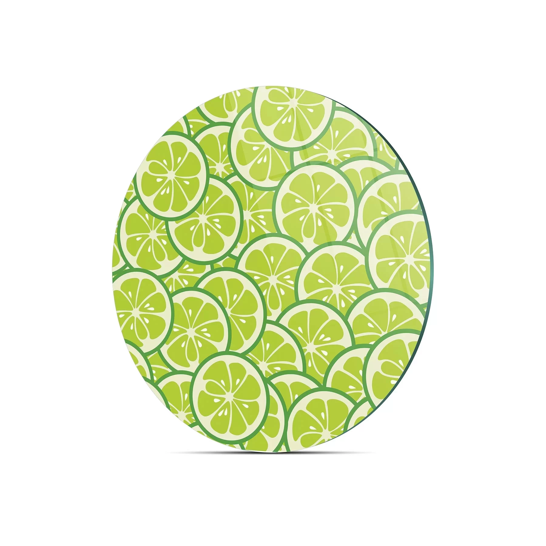 Picture of Decovetro Cam Kesme Tahtası ve Sunumluk Yuvarlak Yeşil Limon Desenli 30x30 Cm