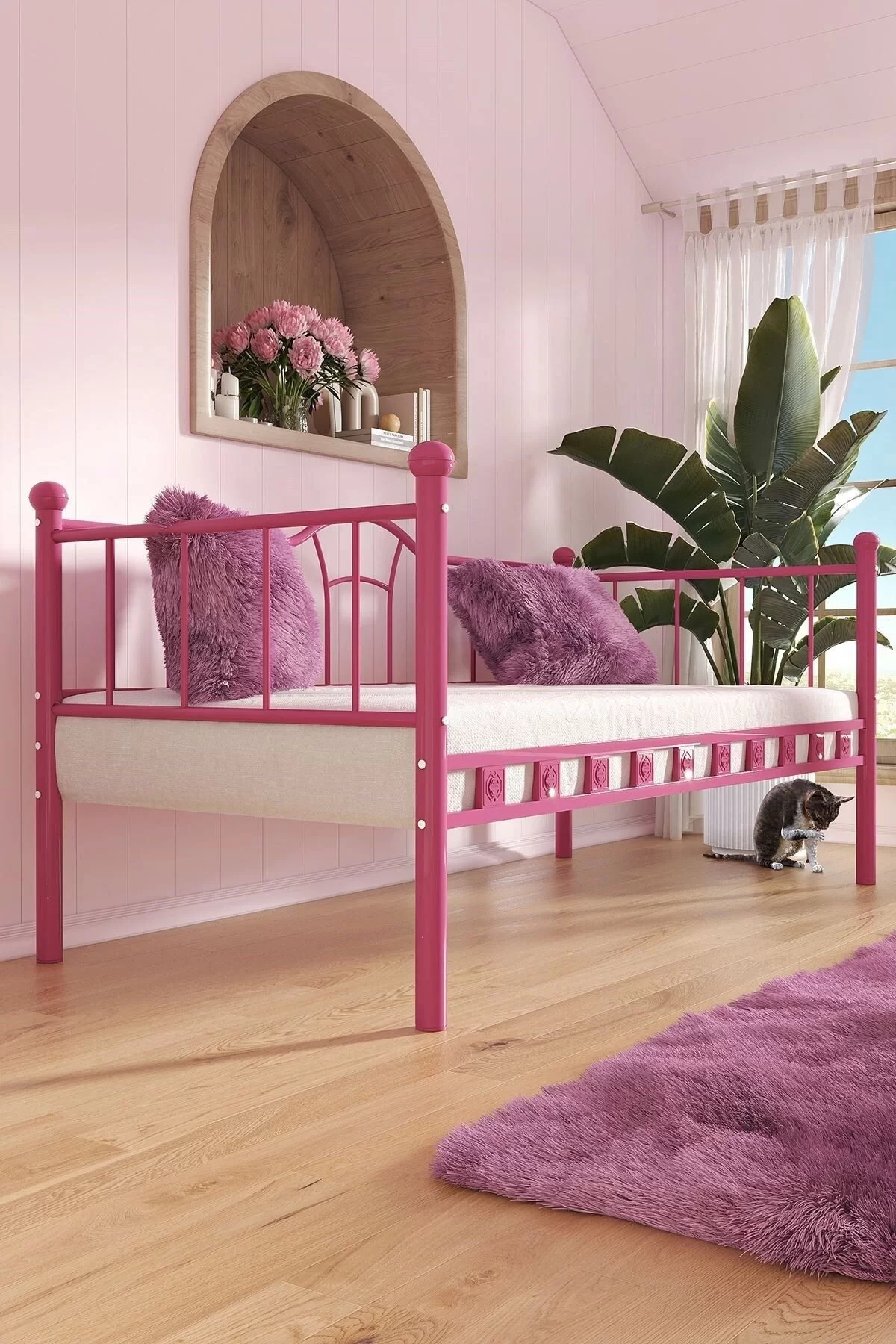 Picture of Kamelya Sedir Metal Karyola Pembe