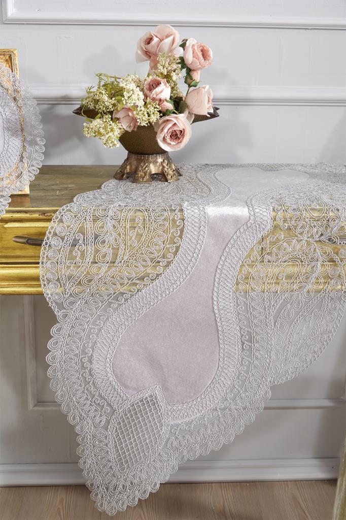 Picture of Fransız Güpürlü Kadife Yağmur Salon Takımı 5 Parça Gri