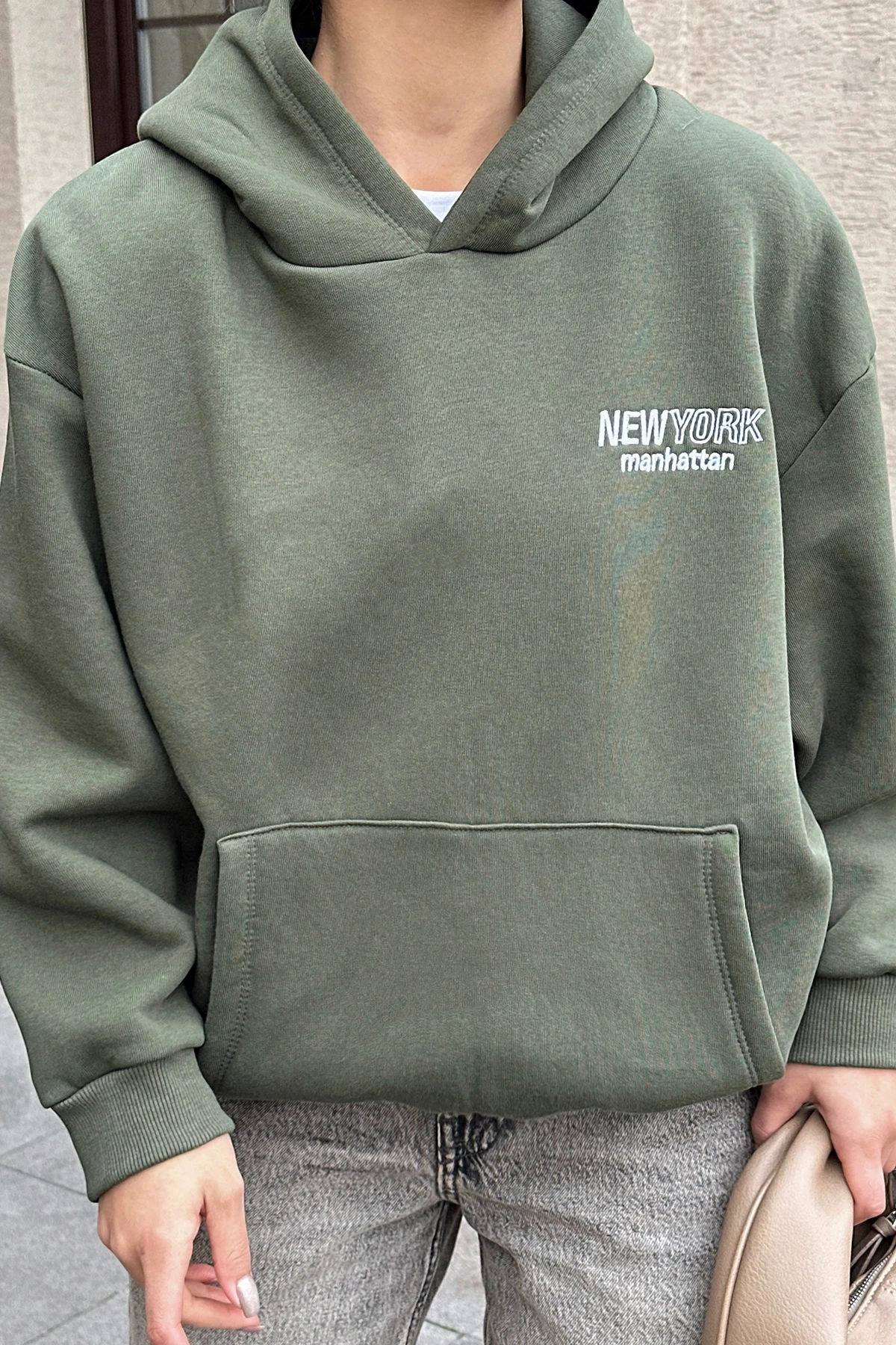 Picture of Khaki New York Written Hooded Sweat