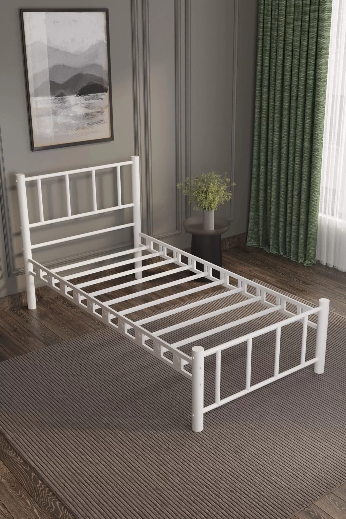 Picture of Zambak Tek Kişilik Ferforje Metal Karyola Beyaz