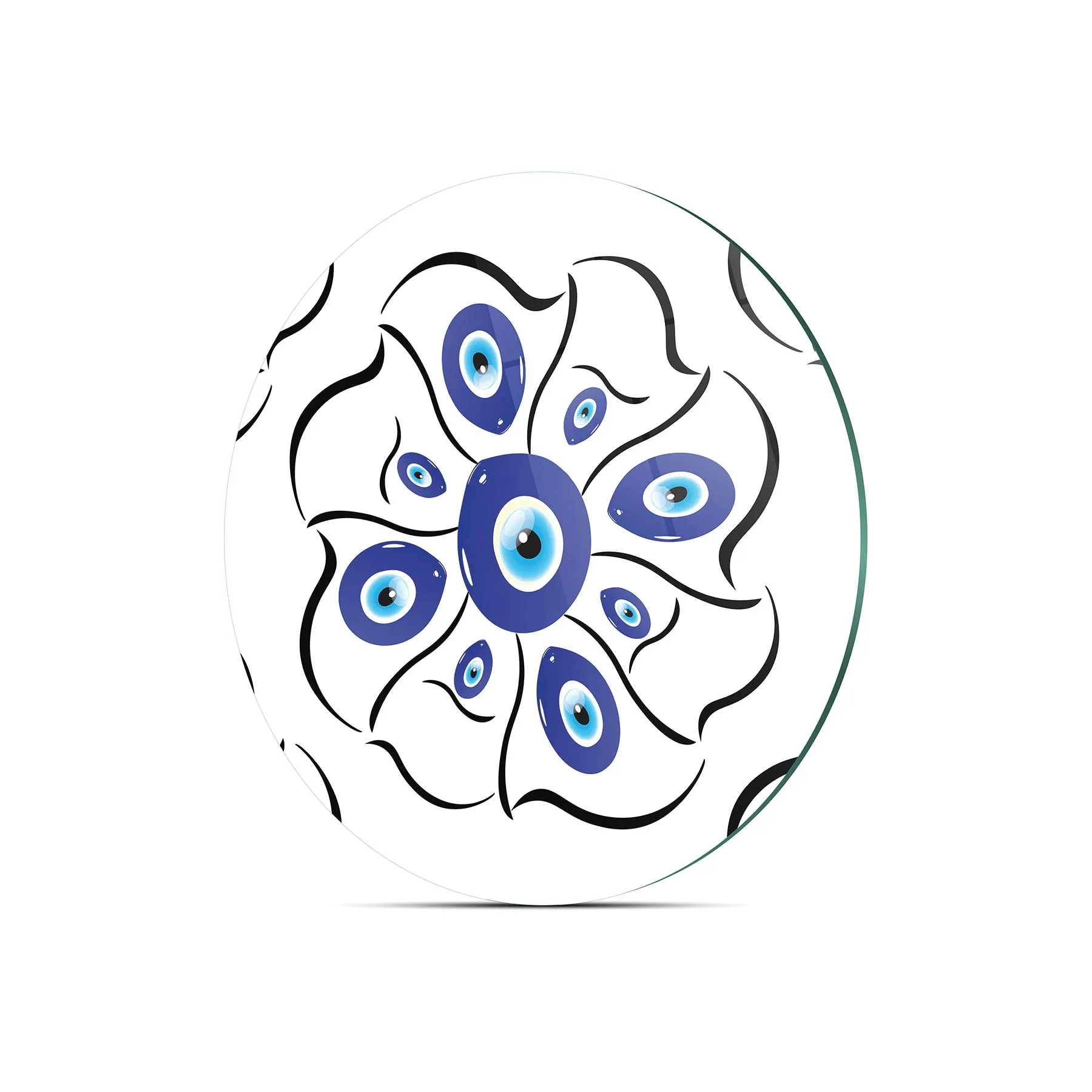 Picture of Decovetro Cam Kesme Tahtası ve Sunumluk Yuvarlak Nazar Çiçekleri Desenli 30x30 Cm