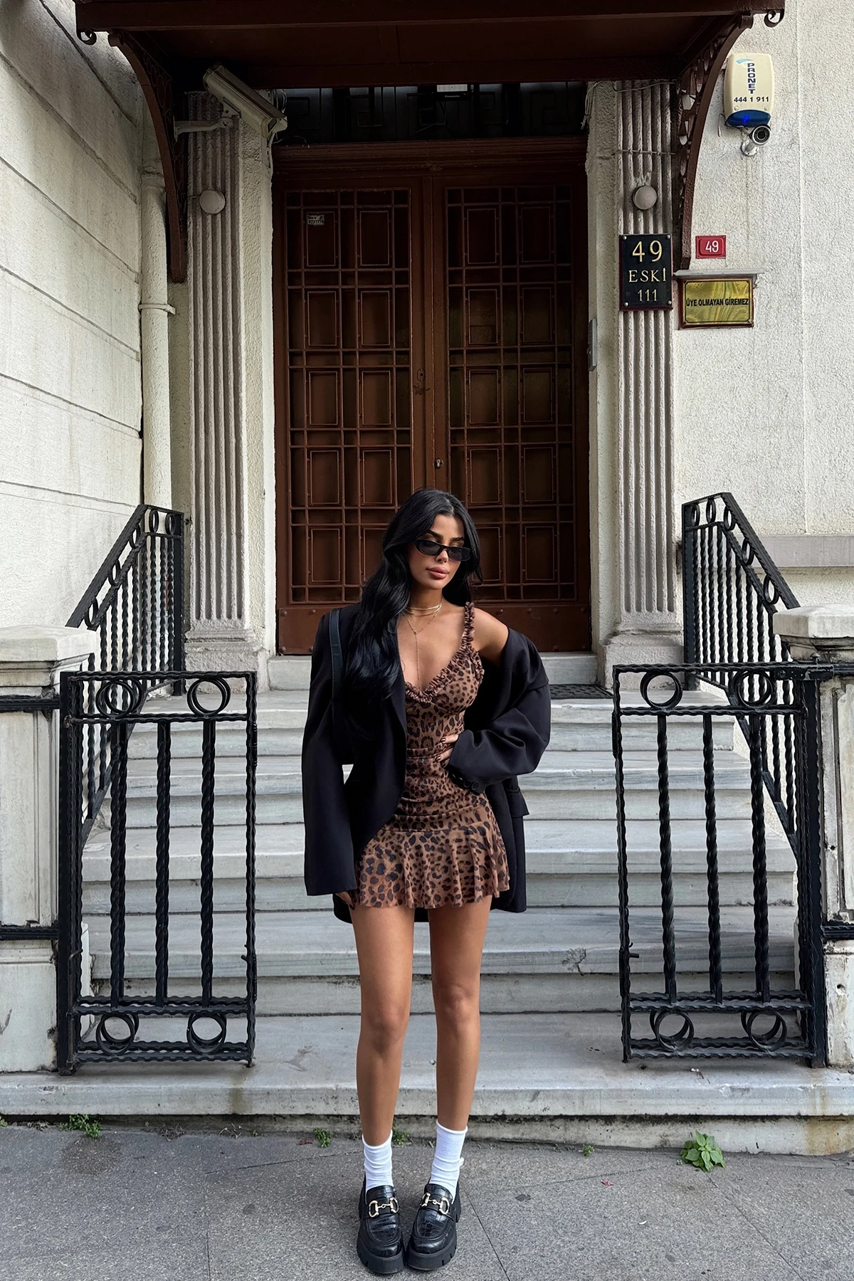 Picture of Brown Zadie Leopard Patterned Mini Tulle Dress