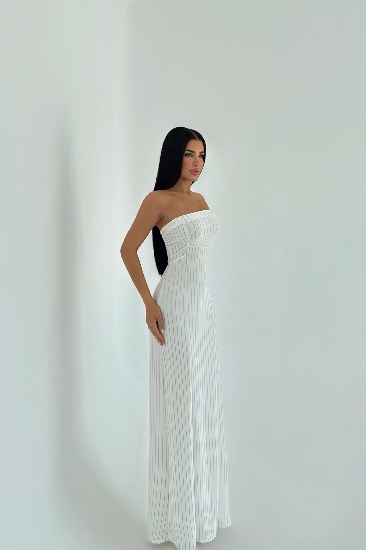 Picture of White Strapless Striped Dress