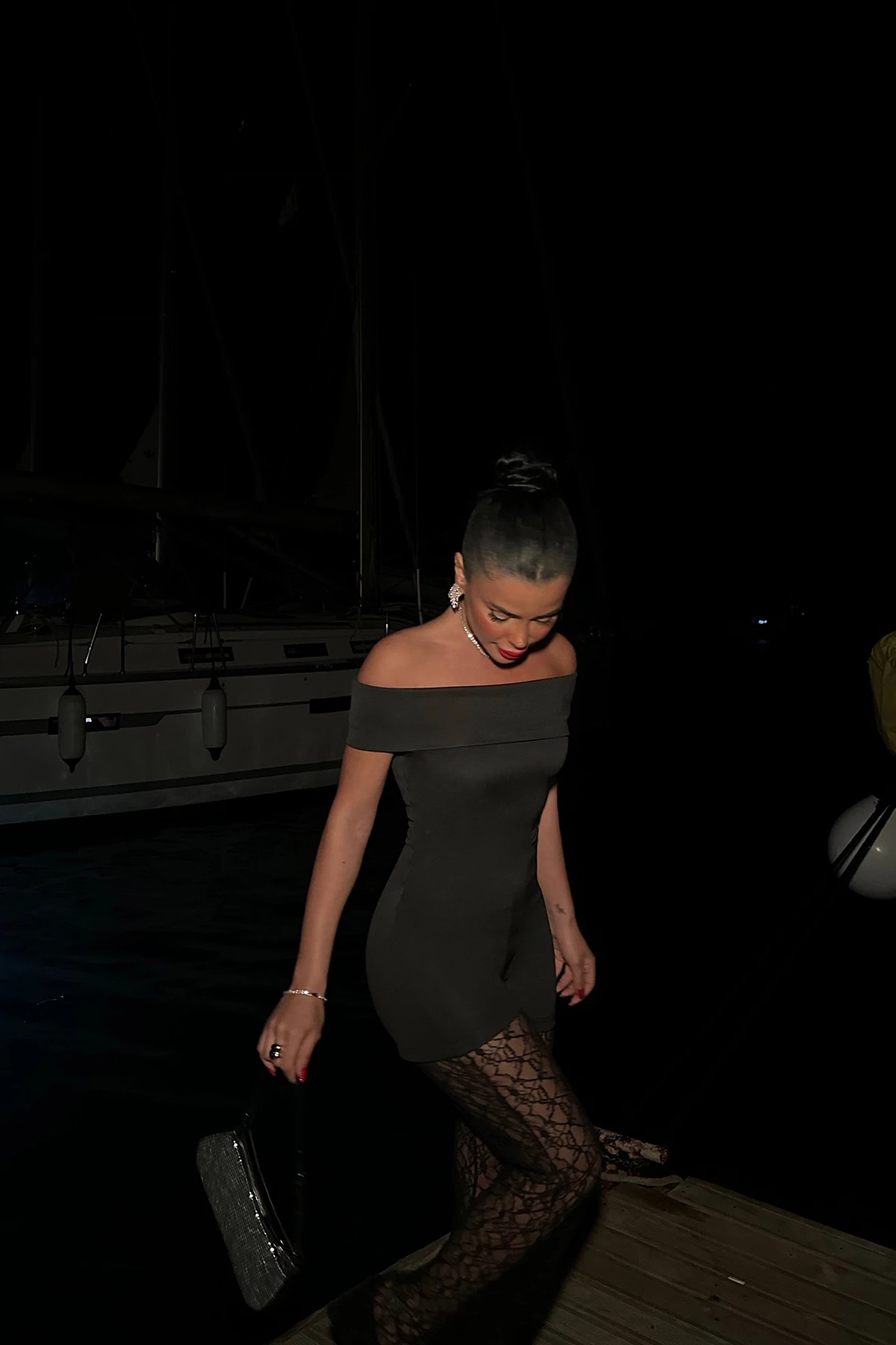 Picture of Black Ribbon Lace Detailed Jumpsuit