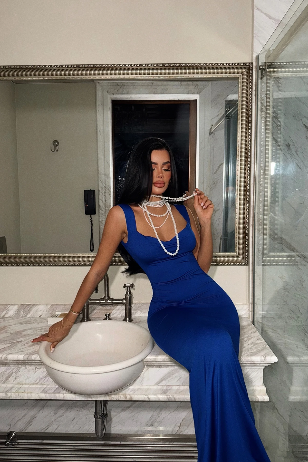 Picture of Navy Blue Bow Detail Long Dress