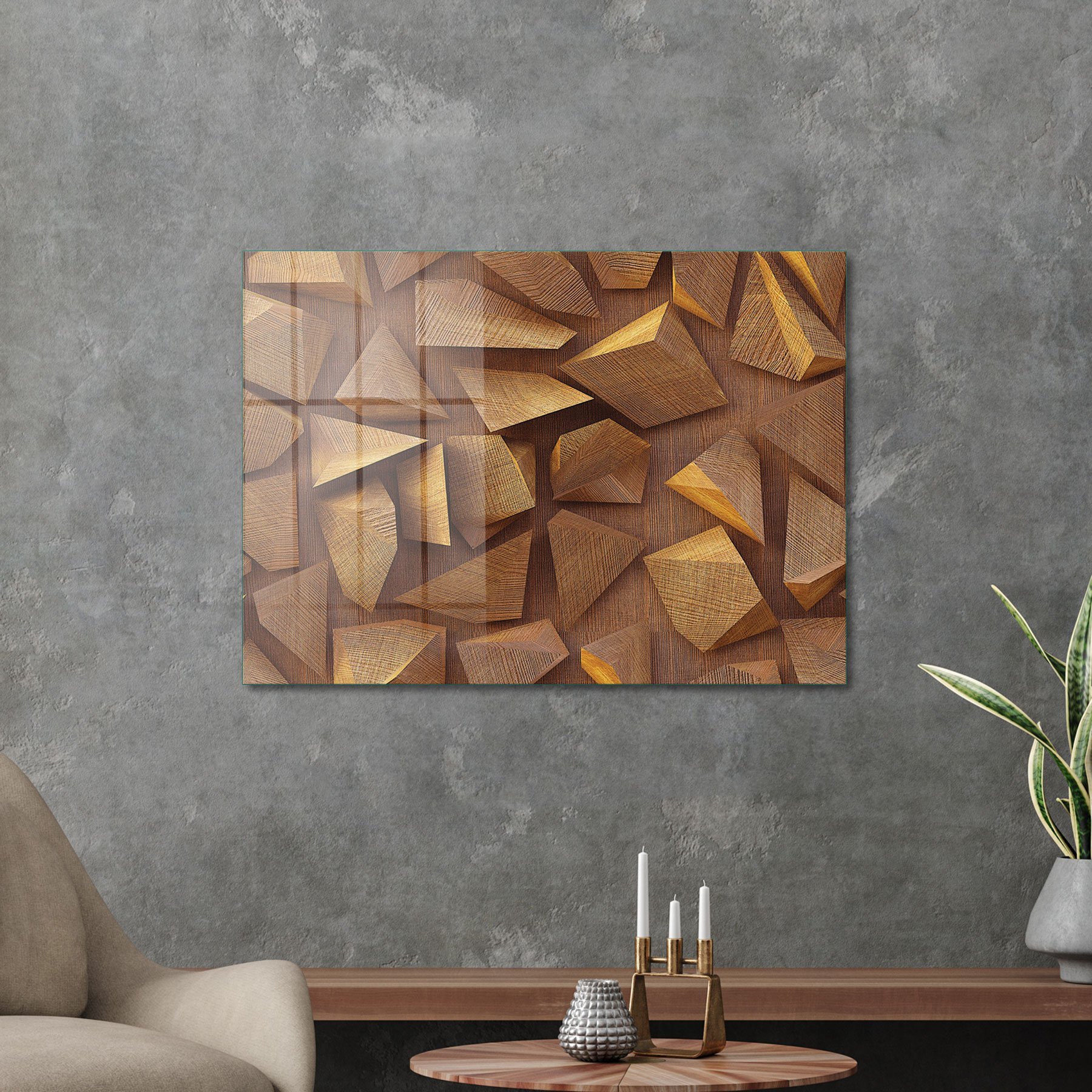 Picture of Decovetro Cam Tablo Geometrik Ahşap Ağaç Desenli 50x70 cm