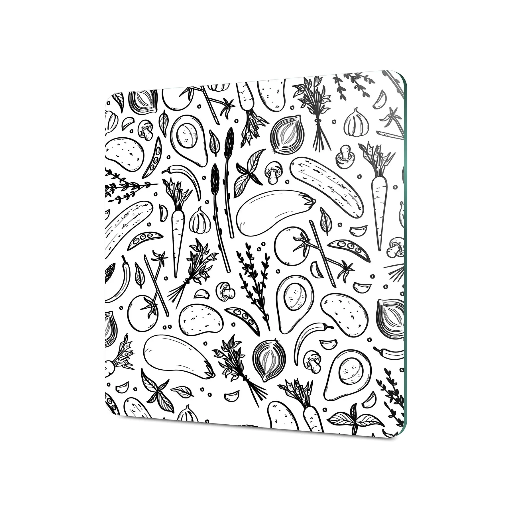 Picture of Decovetro Cam Kesme Tahtası ve Sunumluk Kare Siyah Beyaz Sebze Desenli 30x30 Cm