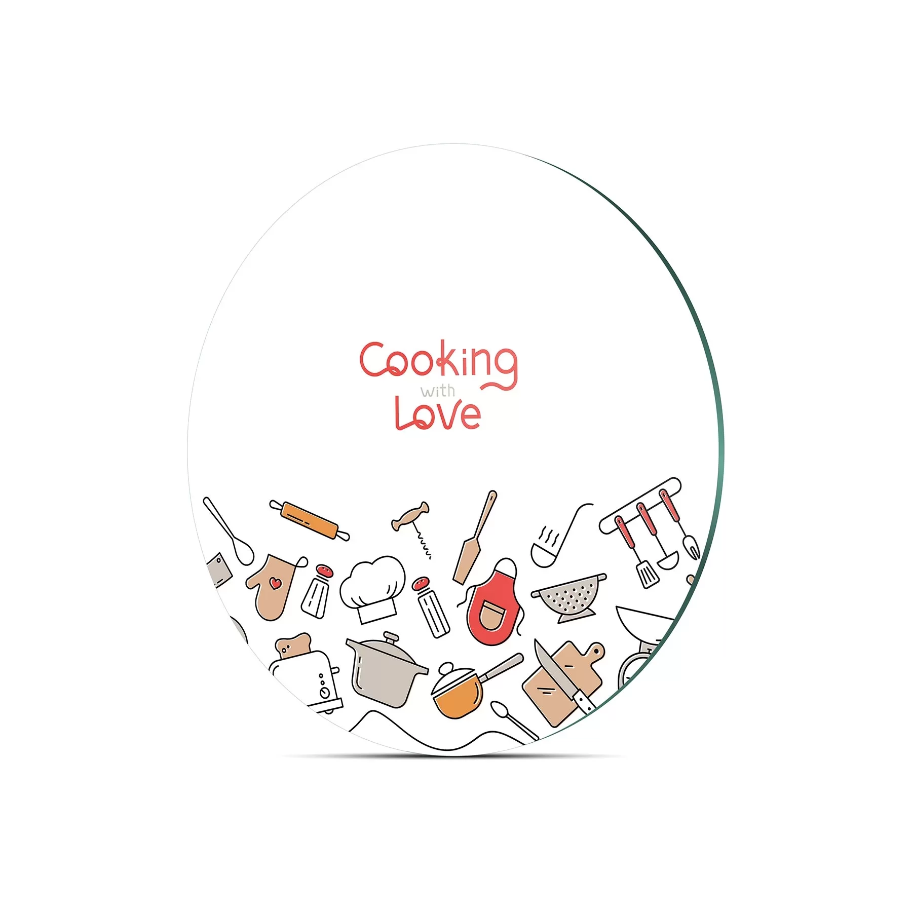 Picture of Decovetro Cam Kesme Tahtası ve Sunumluk Yuvarlak Cooking Love Desenli 30x30 Cm