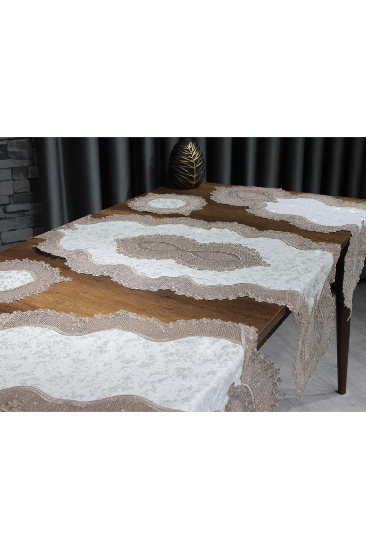 Picture of Aygün Kadife Kordone 5 Parça Salon Takımı Krem Cappucino