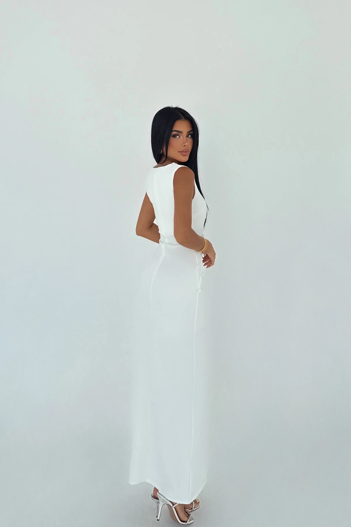 Picture of White Button Midi Dress