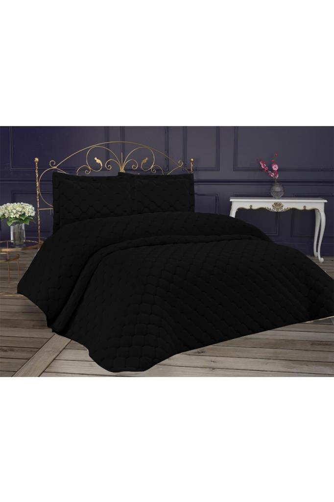 Picture of Lima Kadife Dolgulu Tek Kişilik Yatak Örtüsü Siyah